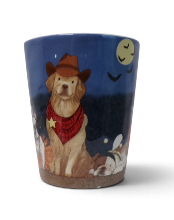 Pier 1 Imports Halloween Dogs Mug Cowboy Golden Retriever French Bulldog Costume