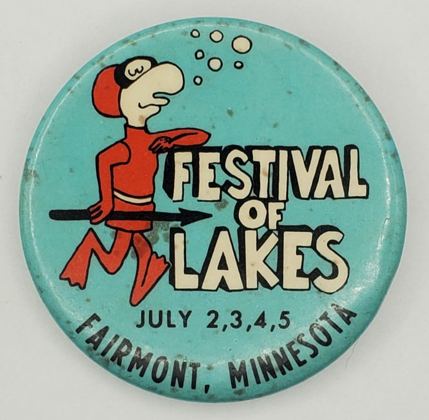Vintage 70s Festival Of Lakes Fairmont Minnesota Souvenir Button Pinback Scuba