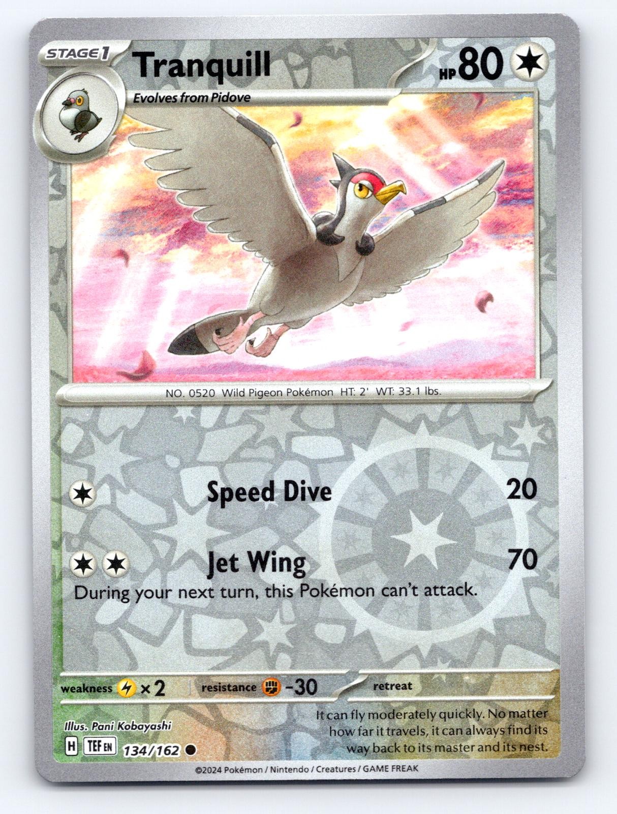 Tranquill 134/162 Common Temporal Forces Pokemon Reverse Holo Lightly Played