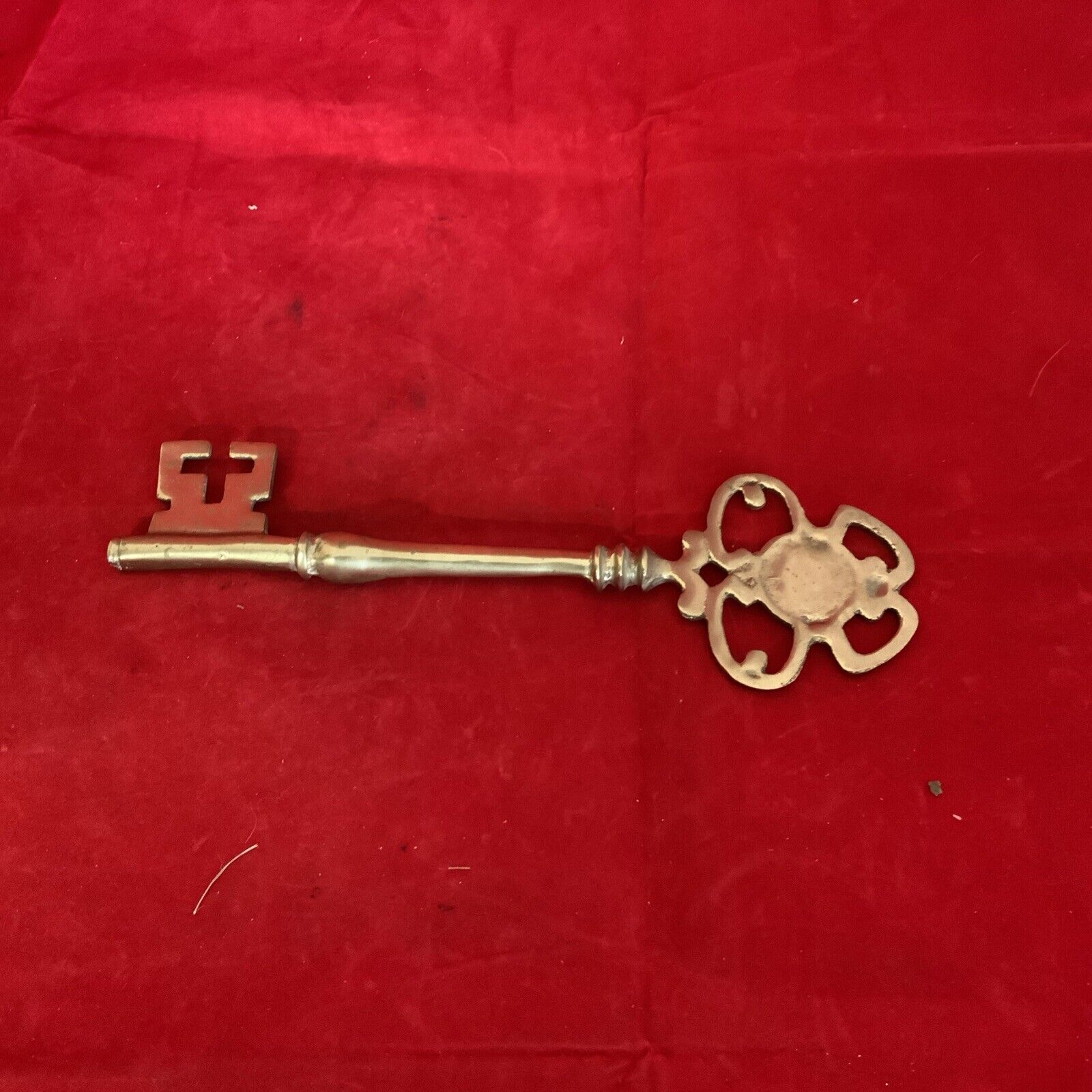 Large Vintage 9.25 Inch Long Solid Brass Skeleton Key