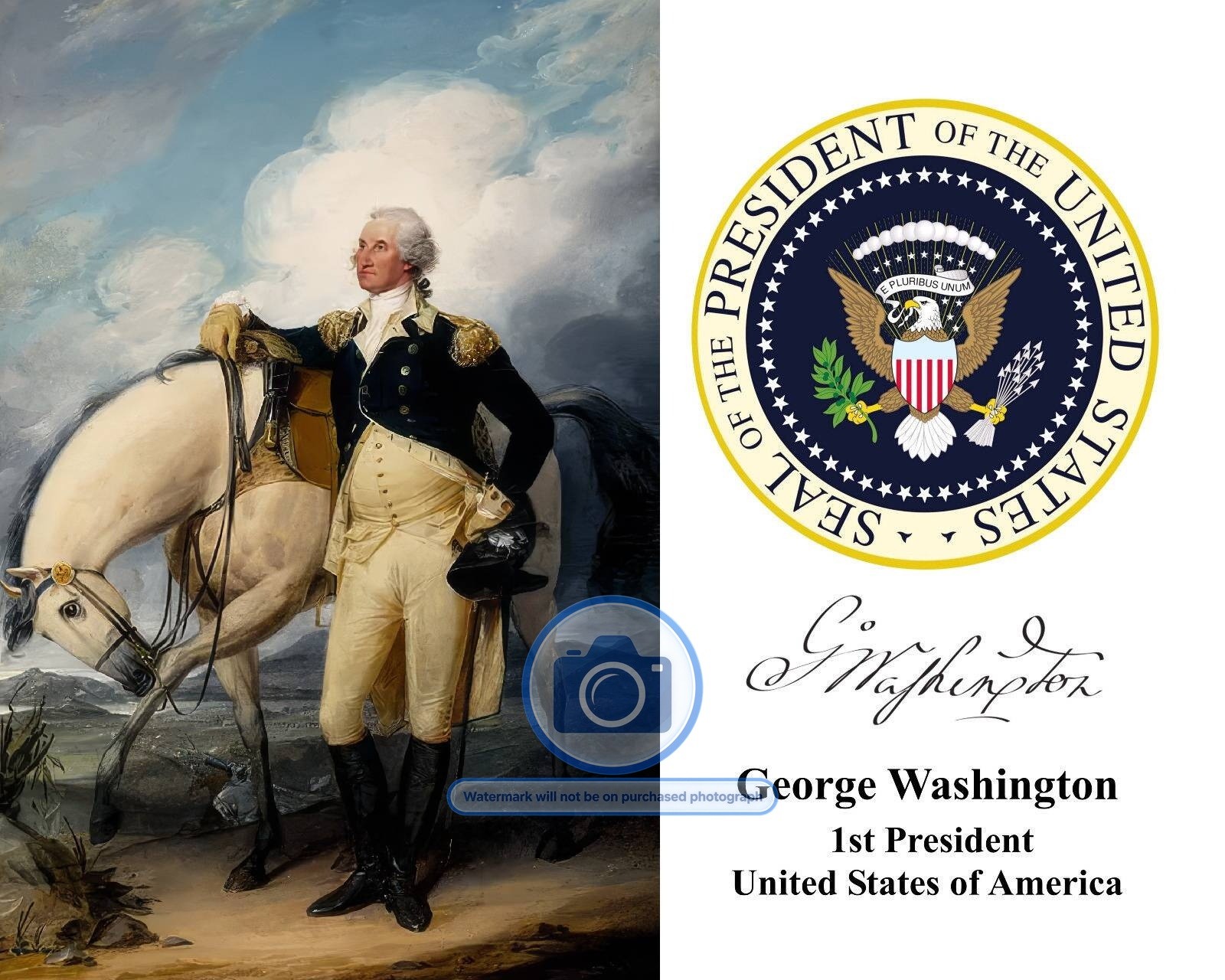 PRESIDENT GEORGE WASHINGTON AT VERPLANCK\'S POINT PRESIDENTIAL SEAL 8X10 PHOTO