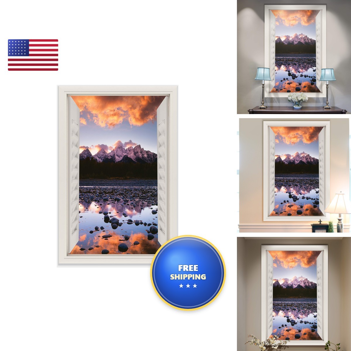 Renditions Gallery Open Window View of Mountain Sunset Gallery Wrapped Canvas