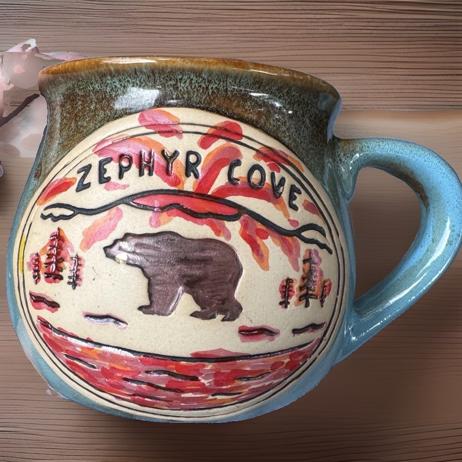 Vintage Zephyr Cove pottery Mug, Lake Tahoe, collectible, 3D