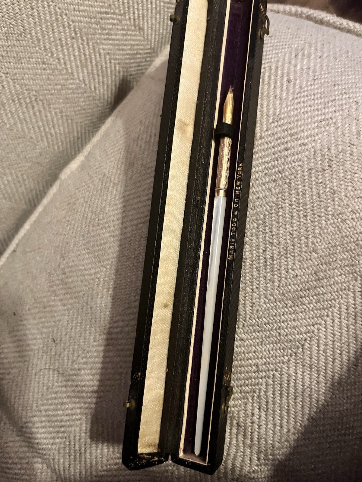 Mabie Todd & Co. Gold Fountain Pen, Mother of Pearl and Gold Trim Includes Case