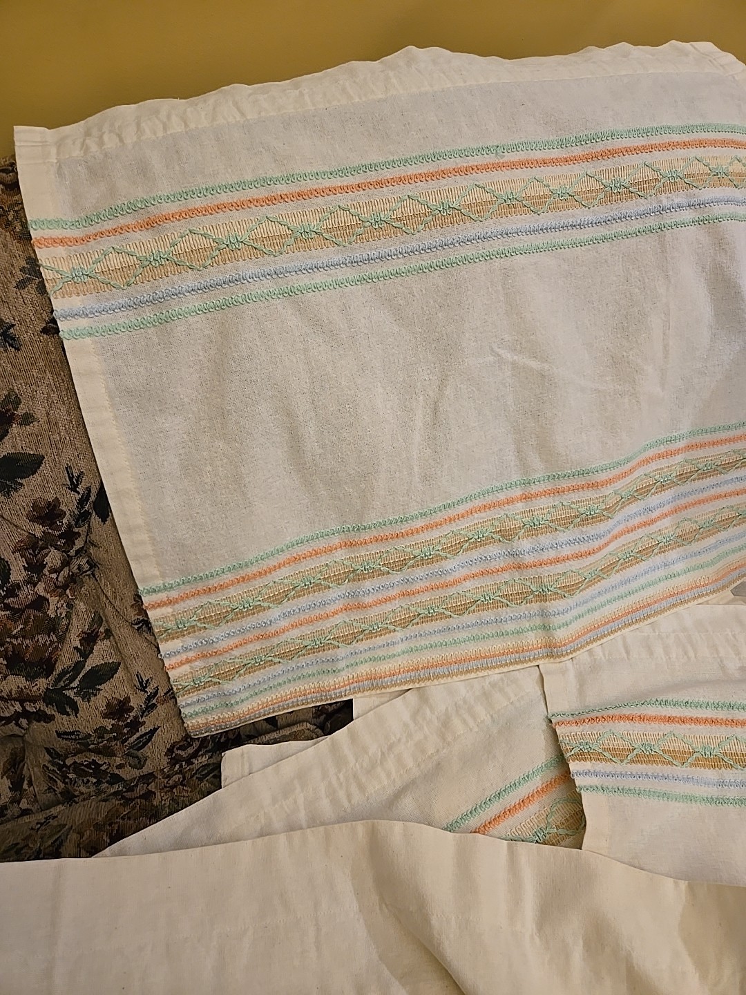 9 Vtg Pastel Southwest Cafe Curtains Panels Woven Trim Muted Colors 1 Valance 9 Vtg Pastel Southwest Cafe Curtains Panels Woven Trim Muted Colors 1 Valance