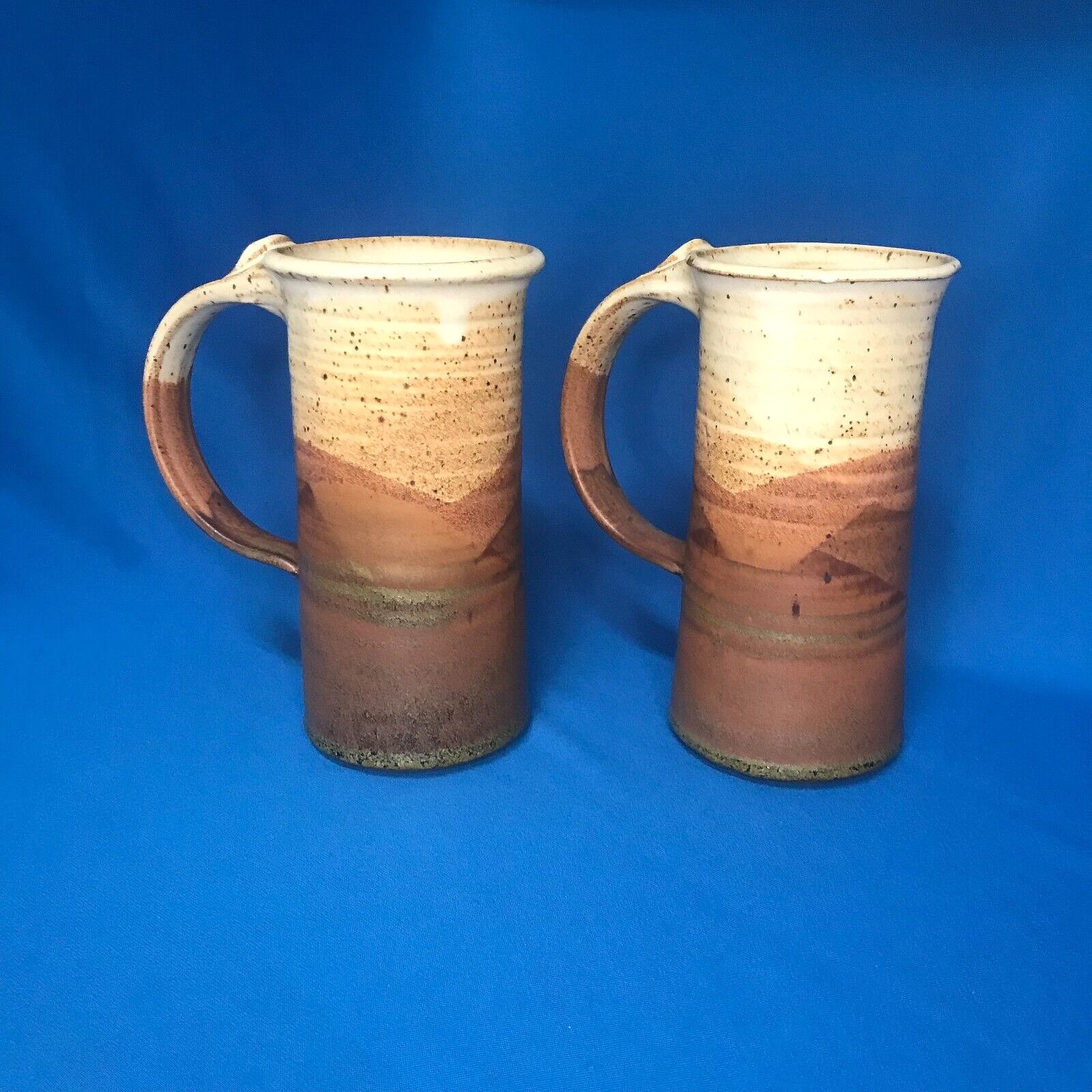 Vintage Windfall Studio Pottery Mug Steins, Earthtone Tans & Browns - Set Of 2