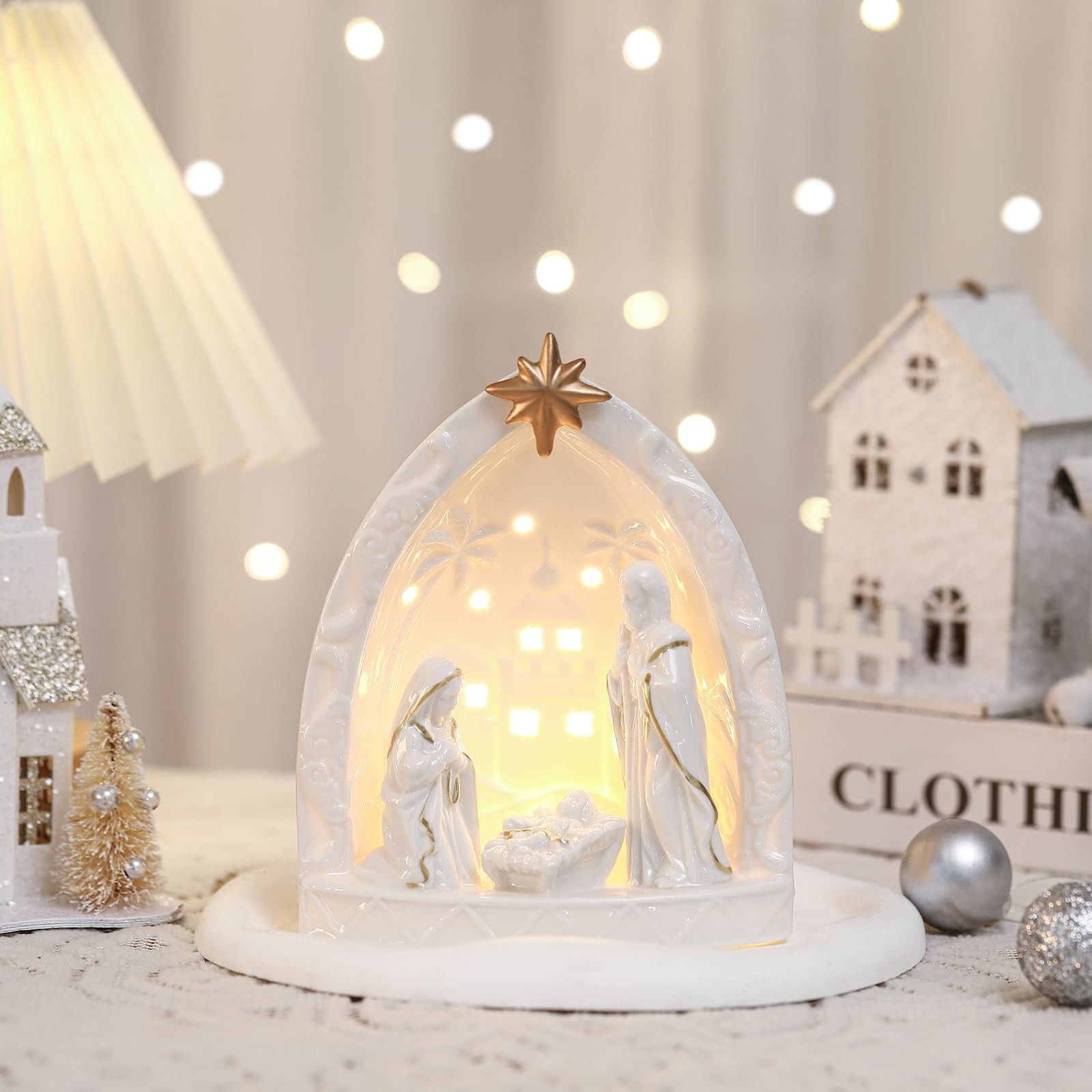 Lighted Ceramic Christmas Nativity Scene Arch for Indoor Decor, Holiday Gift Lighted Ceramic Christmas Nativity Scene Arch for Indoor Decor, Holiday Gift
