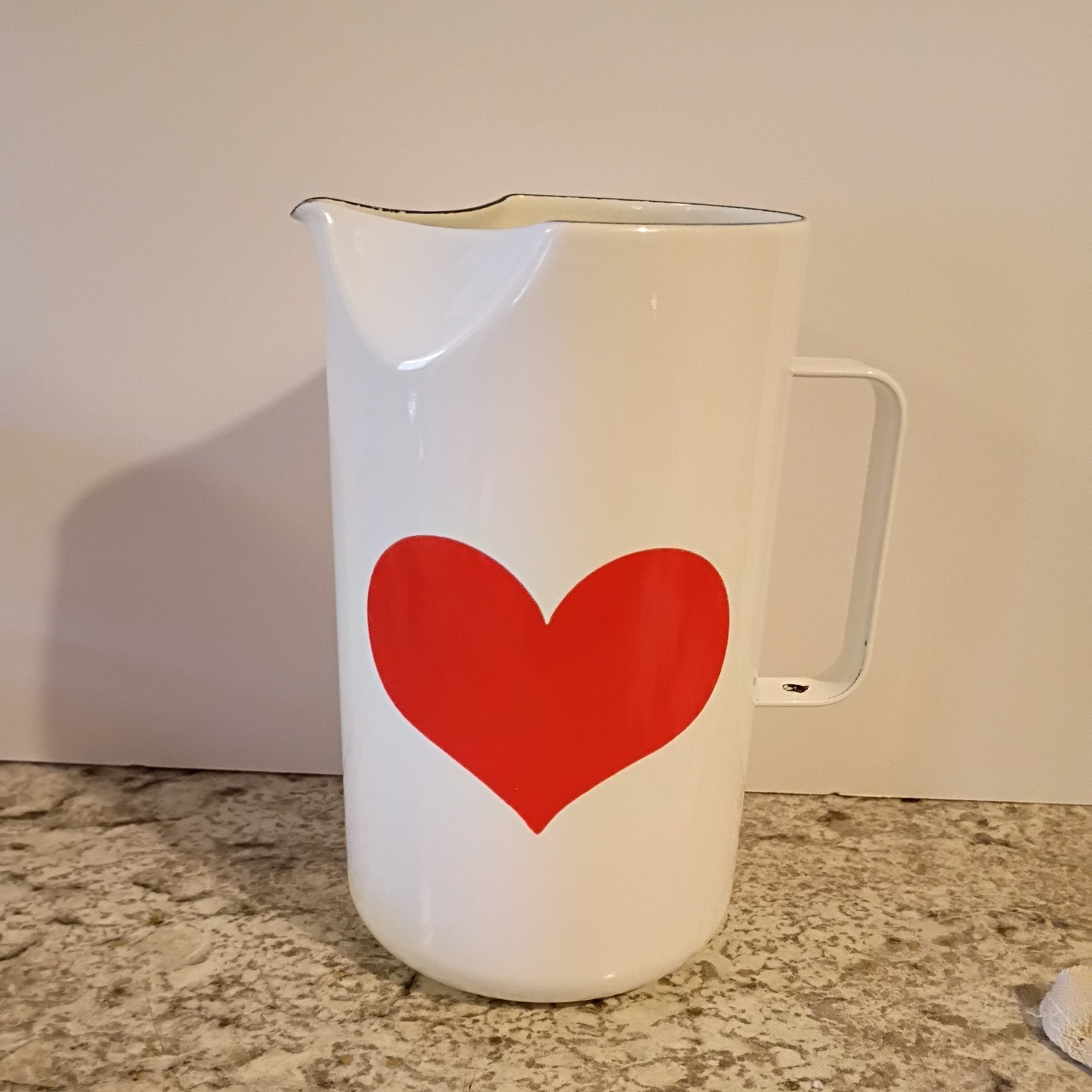 RARE  Arabia of Finland Kaj Franck Red Hearts White Enamel Pitcher Vintage MCM