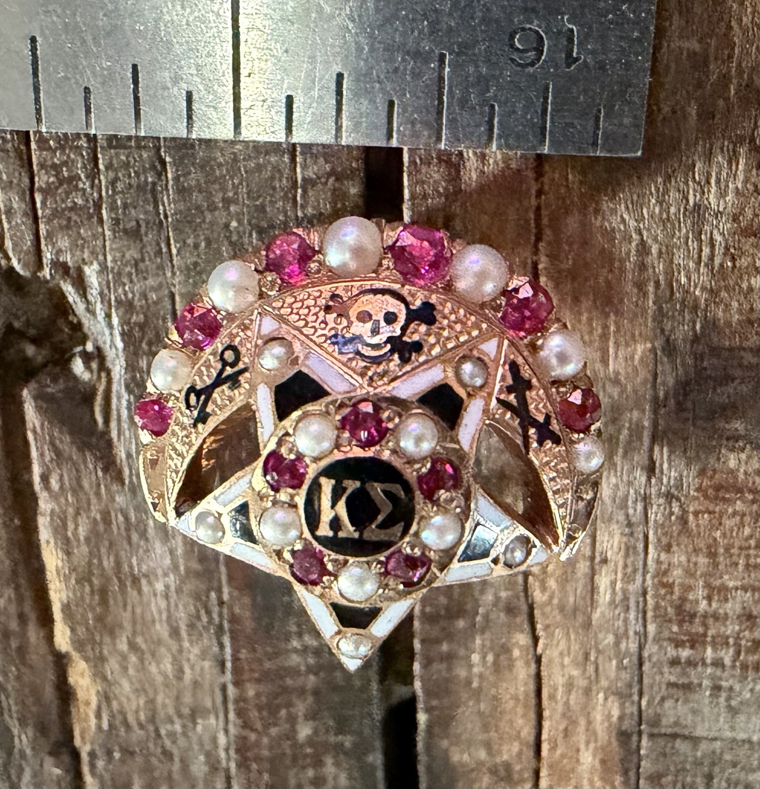Antique c1921 14K Kappa Sigma Delta Alpha Carnegie Tech Ruby Pearl Badge   named