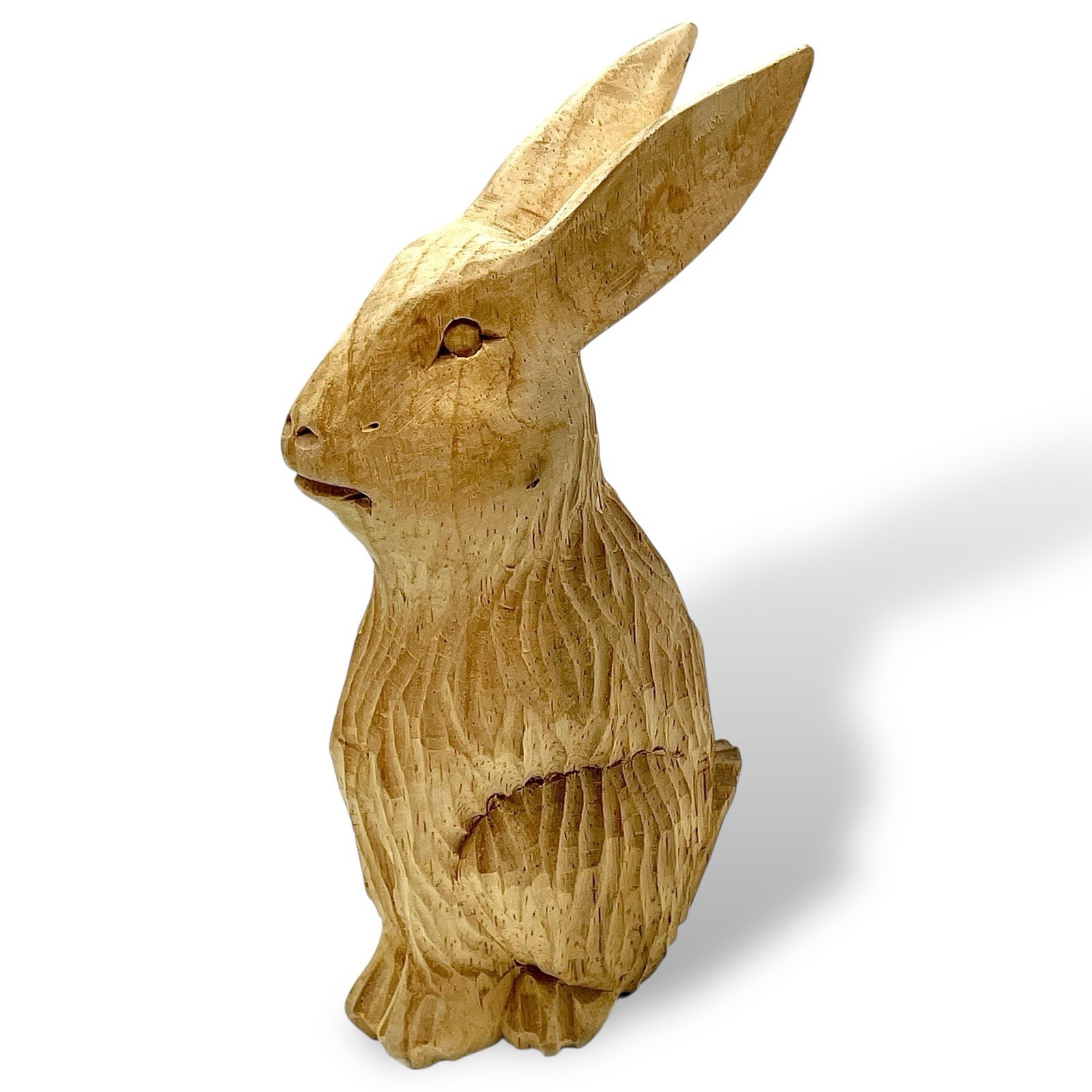 Vtg Hand Carved Wooden Folk Art Bunny RABBIT Rustic Solid Wood Sculpture EUC