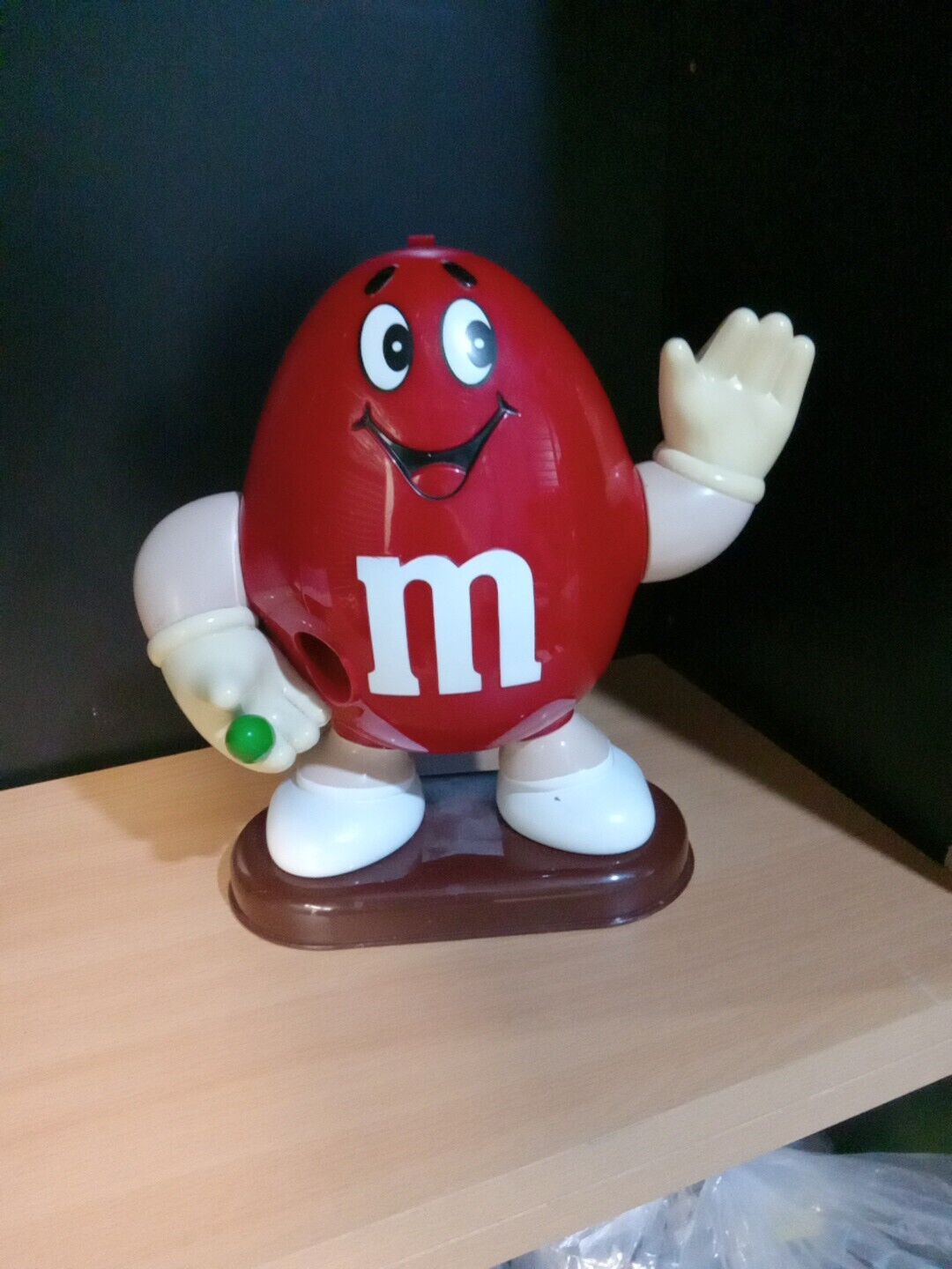 Vintage 1992 Standing Plain Red M&M Candy Dispenser Pull Hand Lever Works Great