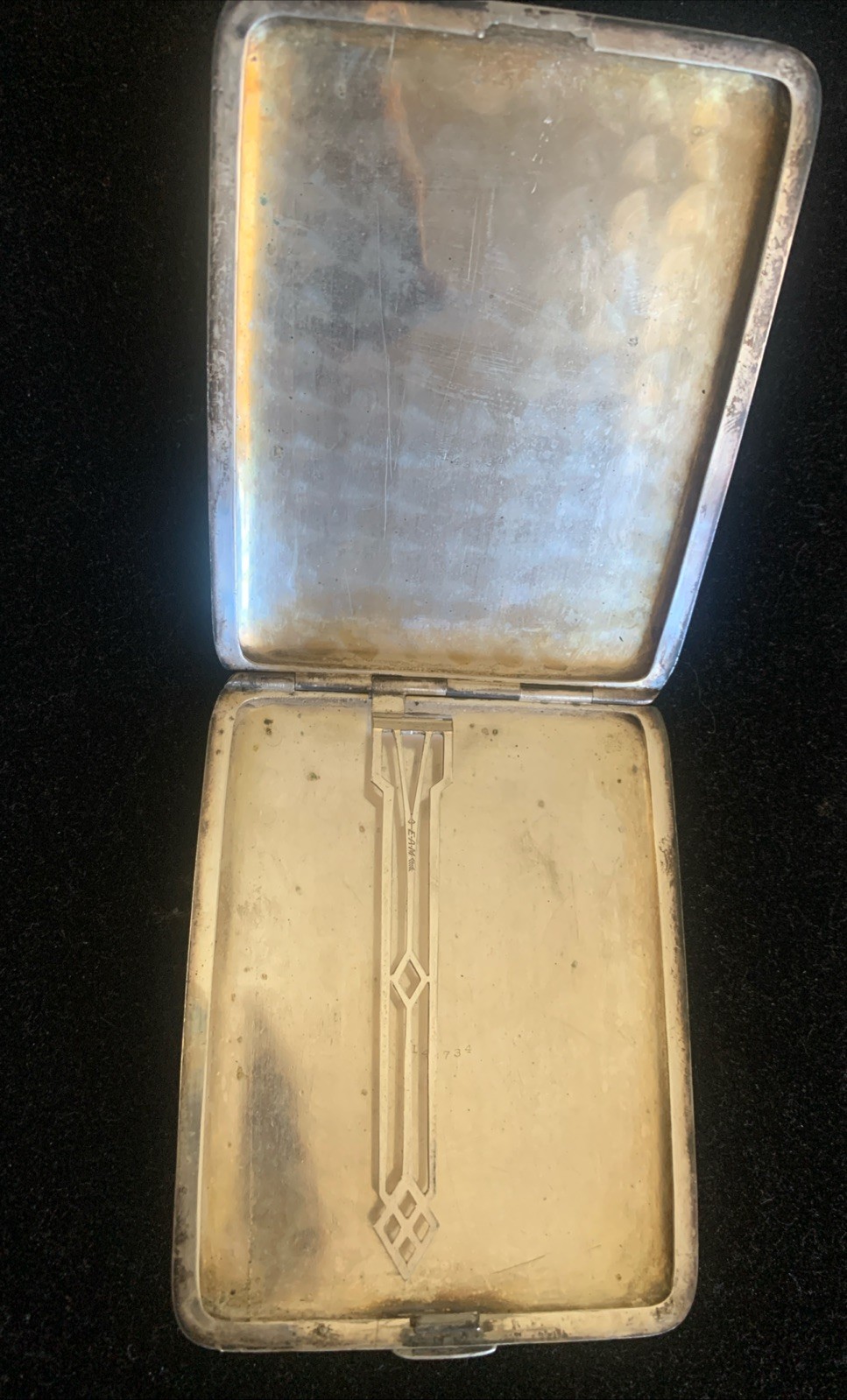 Vintage EAM  Art Deco Cigarette Case Silver Tone Turned Pinstripe Inscribed