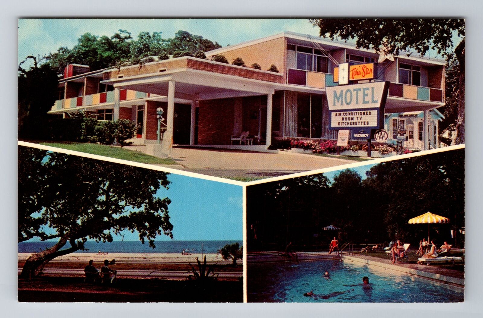 Biloxi MS-Mississippi, Twin Star Motel, Advertising, Vintage Souvenir Postcard