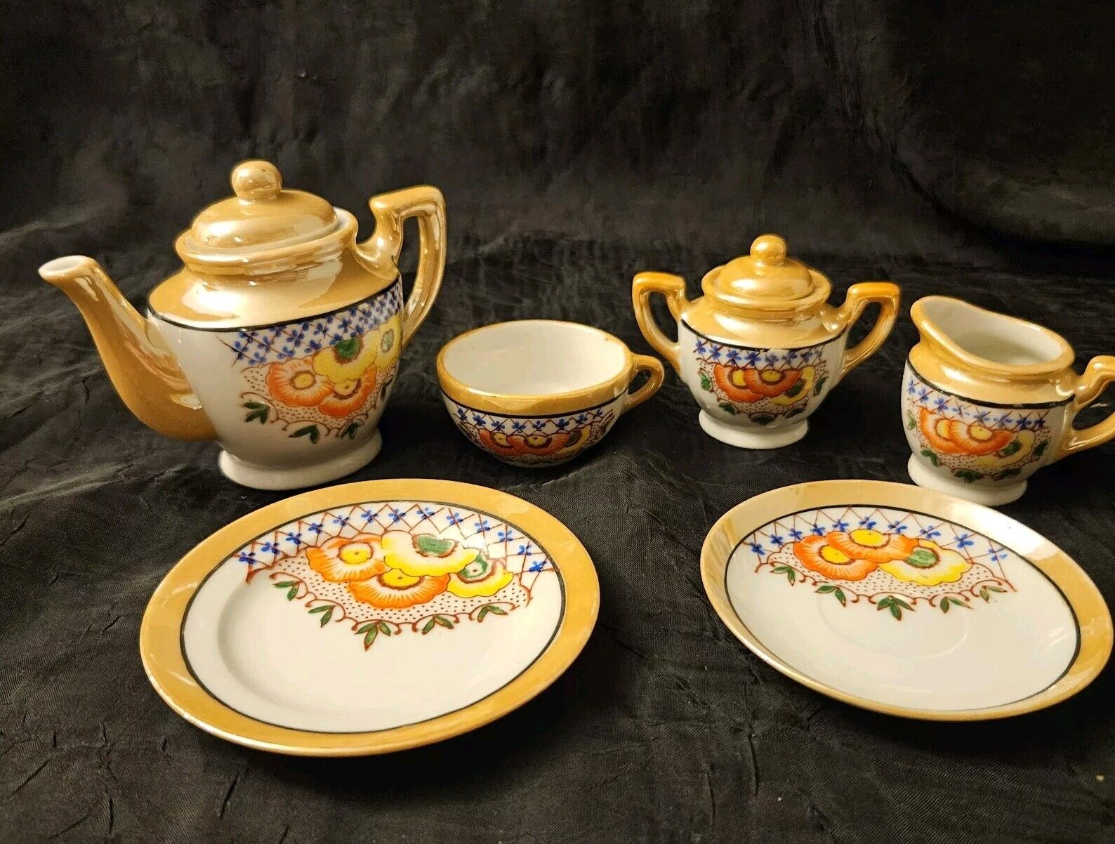 Vintage Merit, Mini Tea Set - Lusterware Copper, Floral Made In Japan