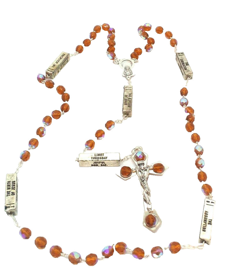 Topaz AB Aurora Borealis Crystal Bead Mysteries Life of Jesus Rosary From Italy