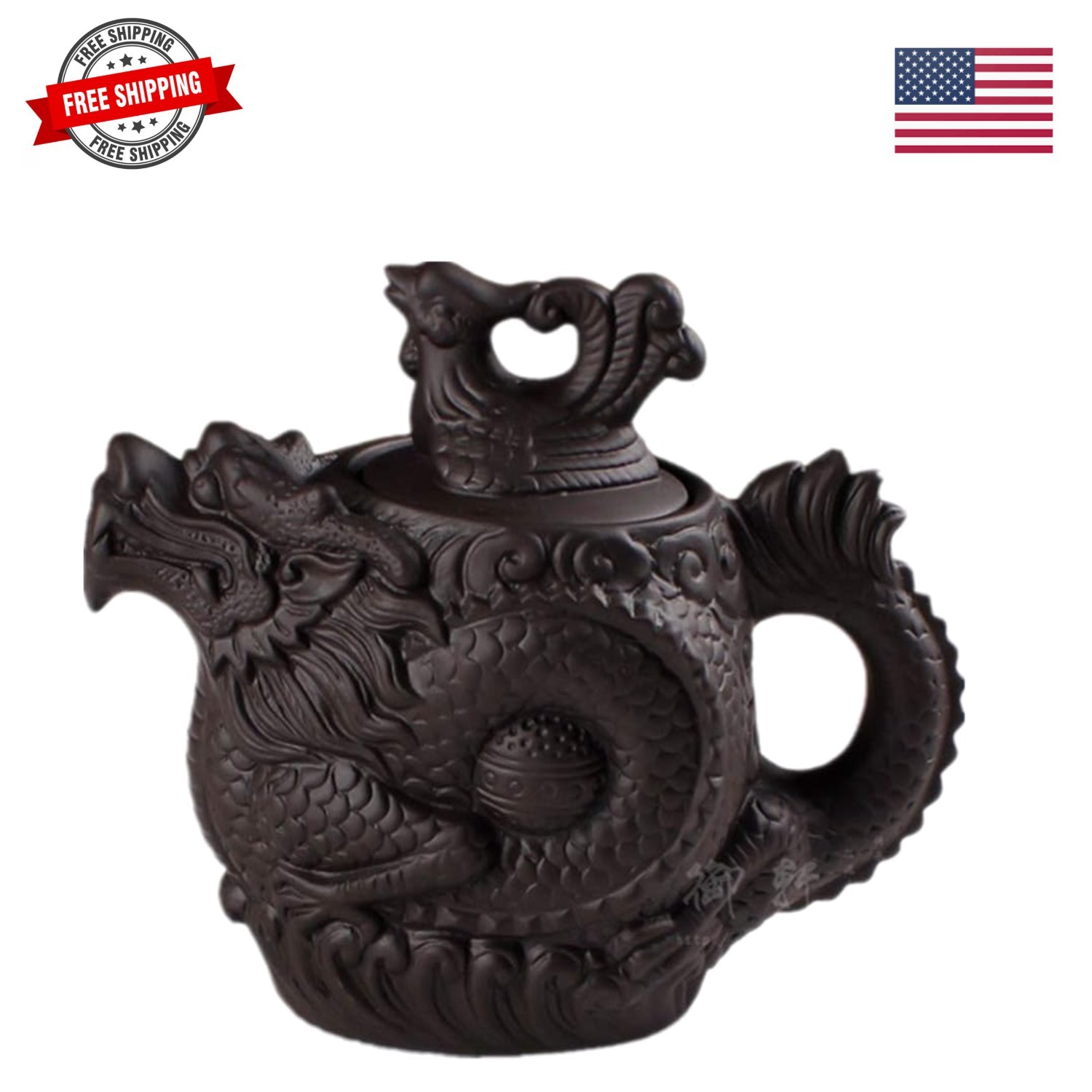 Authentic Yixing Teapot Dragon and Phoenix Tea Pot Big Capacity Purple Clay T...