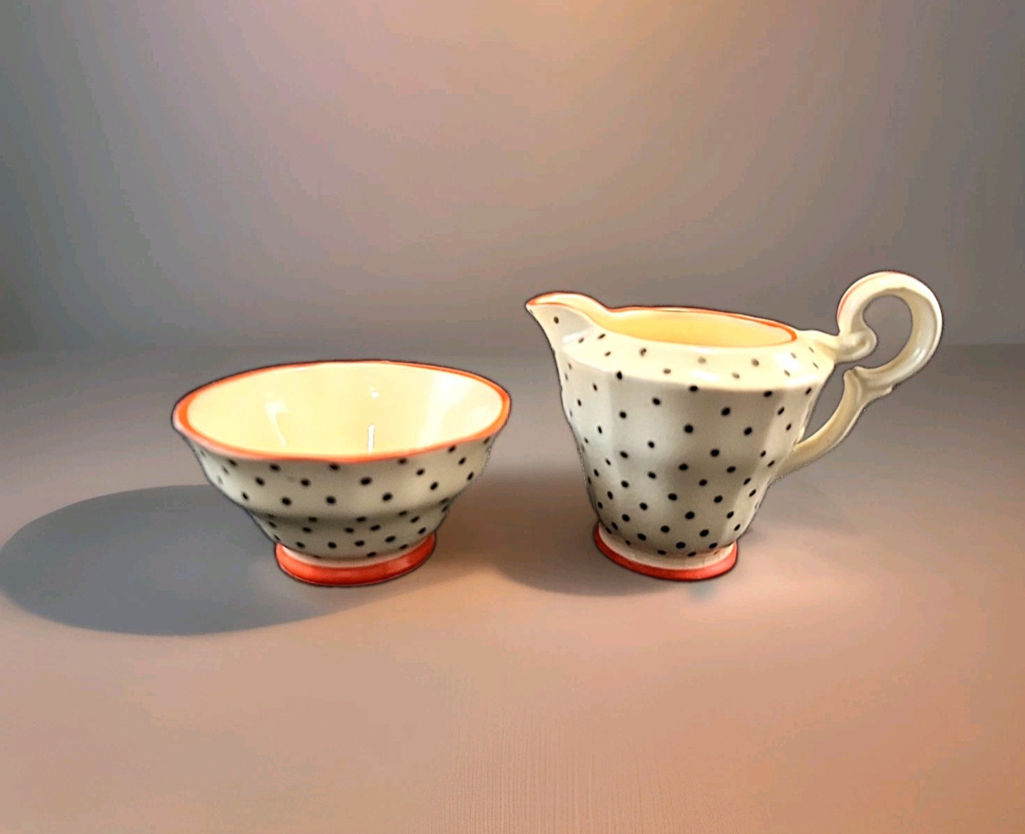 Antique Erphila Czecho-Slovakia Small Footed Bowl & Creamer Polka Dot (Crazing)