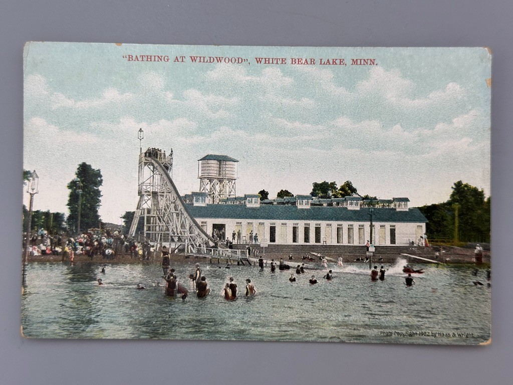 c1910 WILDWOOD Swimming Slide WHITE BEAR LAKE Minnesota Postcard Antique Bathing