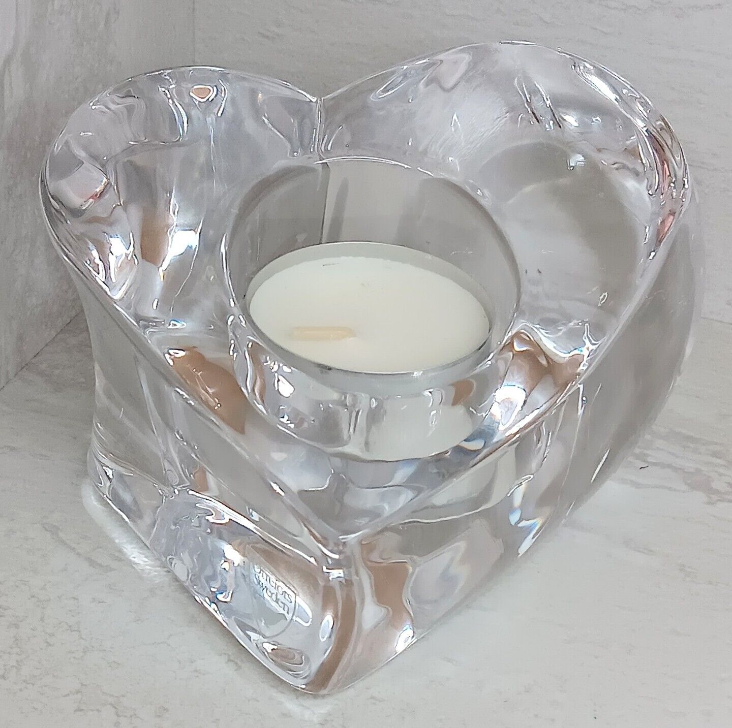 Vtg Orrefors Sweden Crystal Asymmetric Valentino Heart Tealight Candle Holder