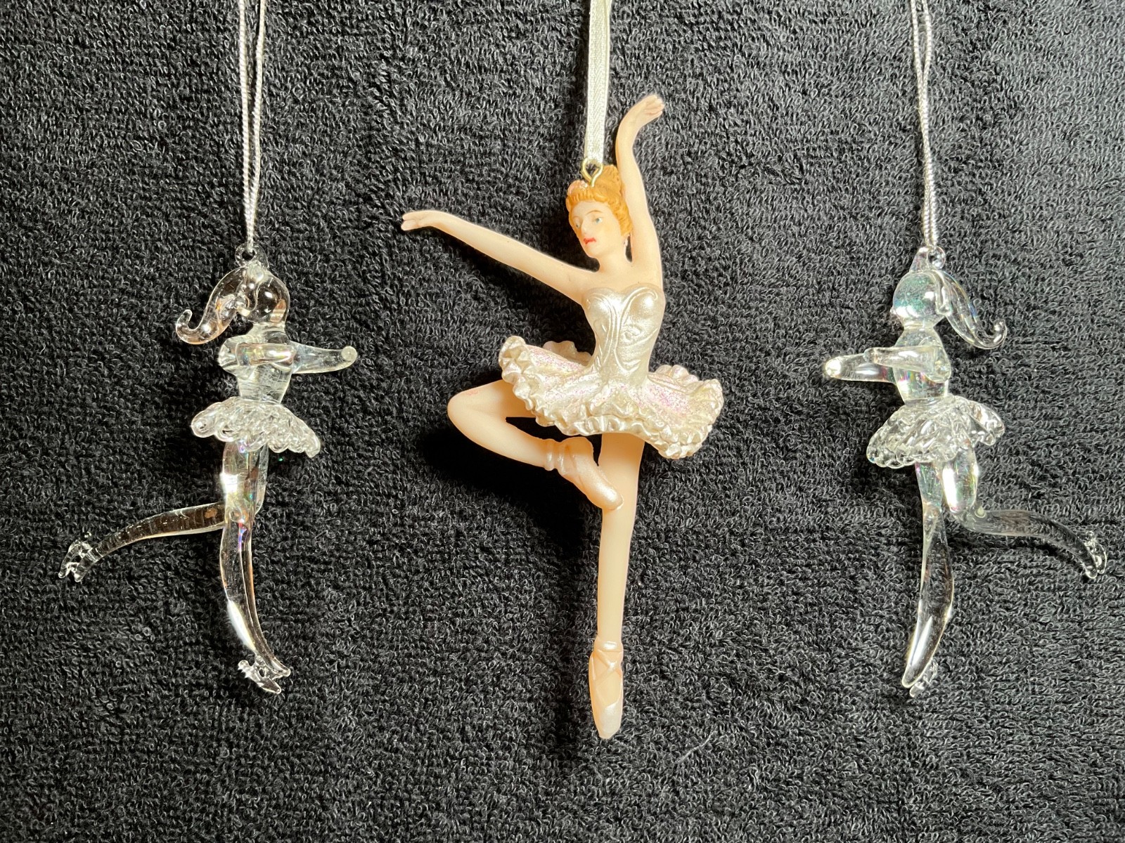 3x-VTG- Ballerina & Iridescent Clear Spun Glass Ice Dancer Christmas Ornaments
