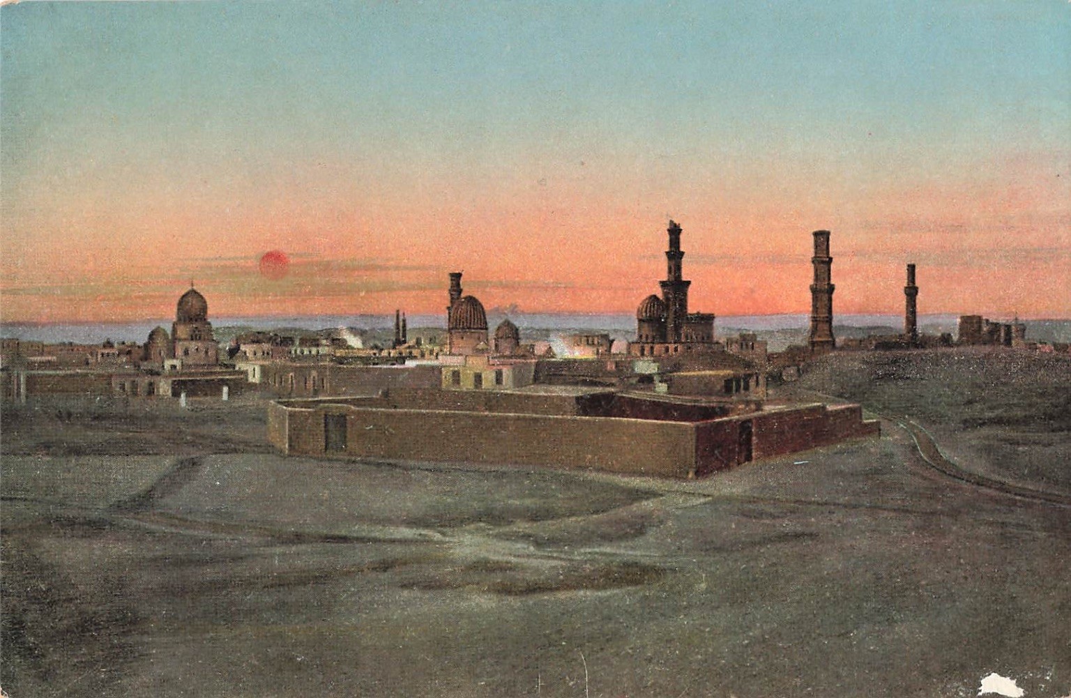 Vintage Cairo Postcard The Tombs of the Mamelouks Egypt Sunset