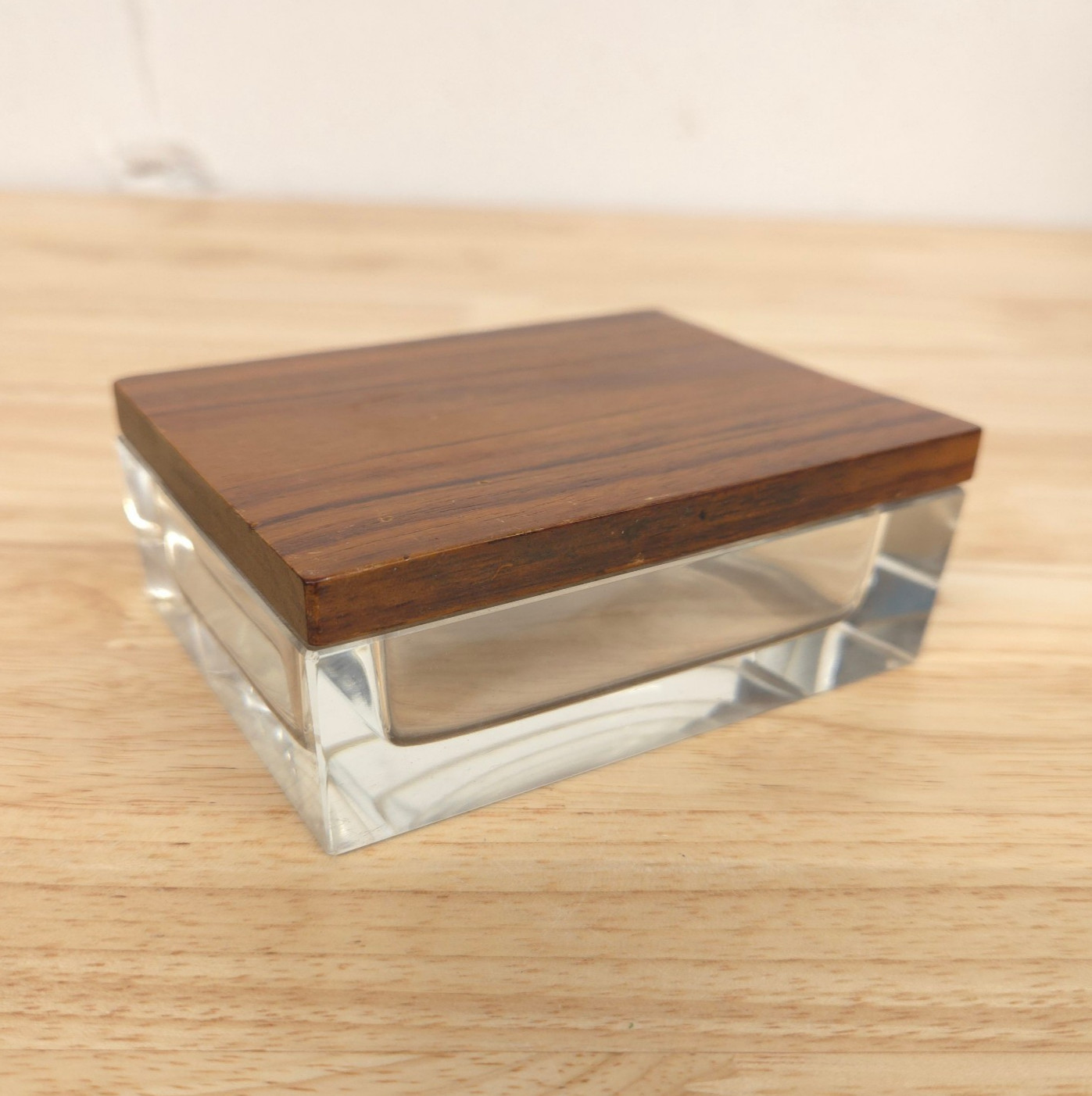 Vtg 1930s Siamese Rosewood Cut Glass Lidded Trinket Box MCM Mid Century Antique