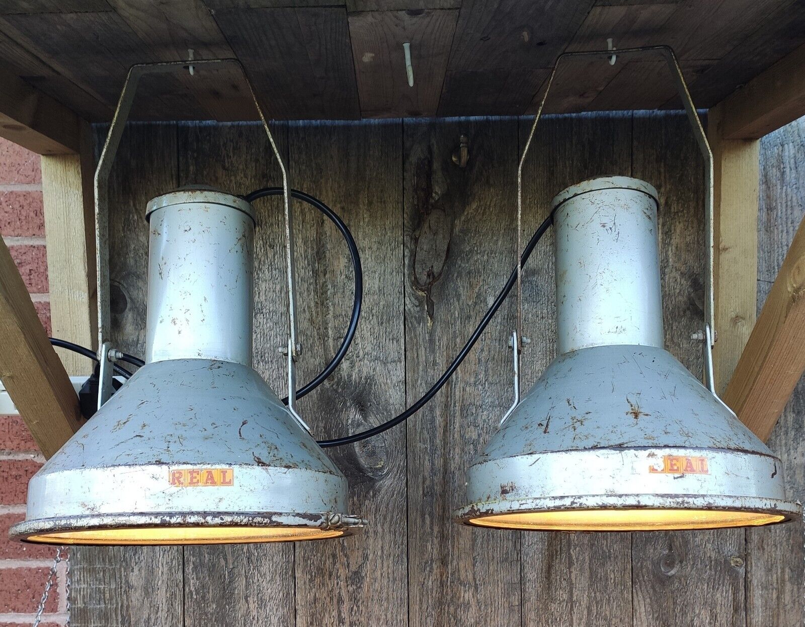  A Pair Of Vintage 'REAL' Industrial Reclaimed Ceiling Lights Classic Salvage 