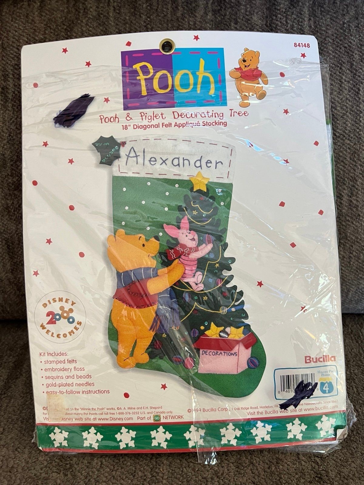 Vtg Bucilla Disney Winnie the Pooh Piglet Decorating Tree Felt Stocking Kit 8414