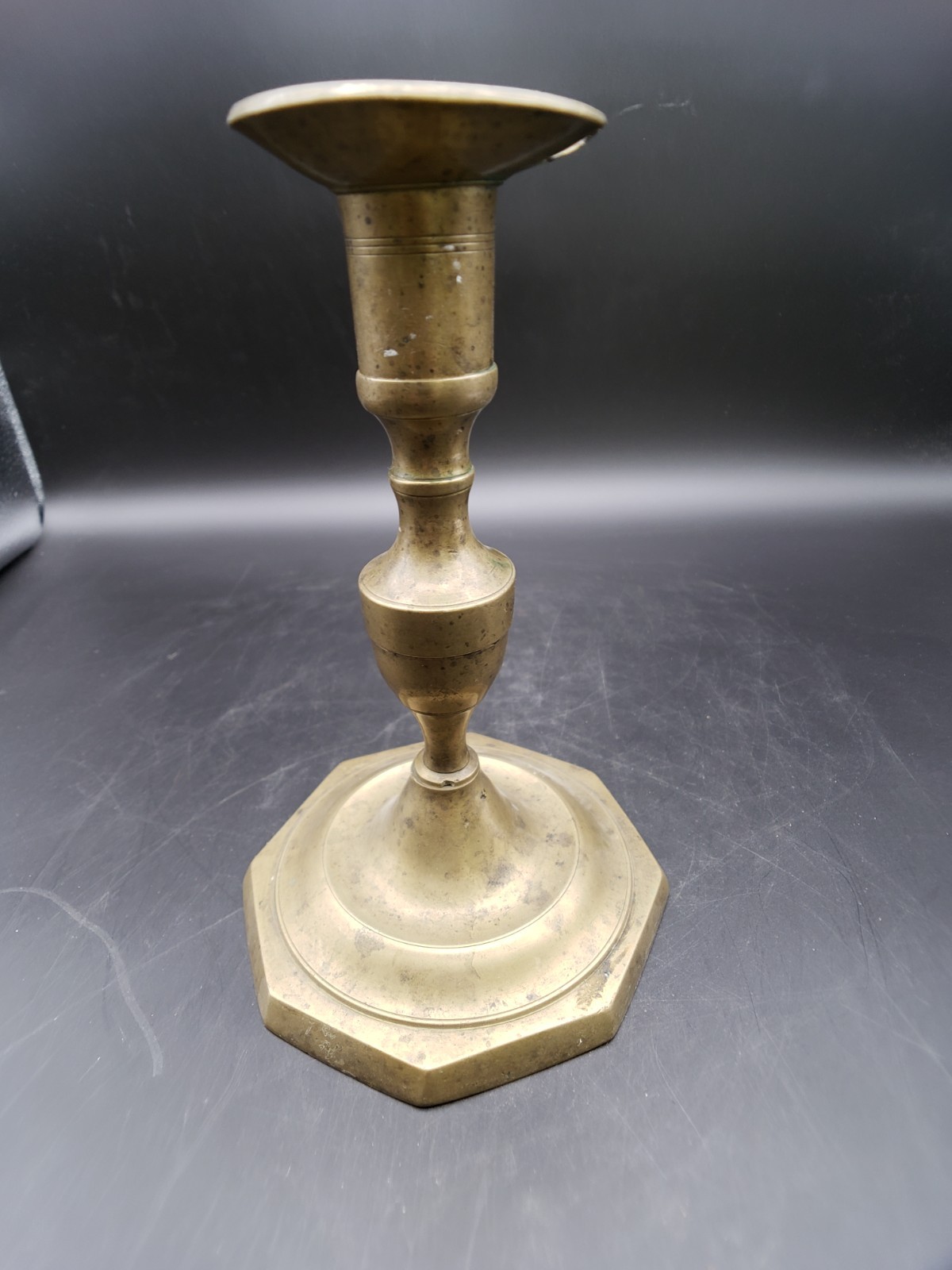 Antique Mid-19th Century Cast Bronze Candlestick Octagonal Base 7.5\