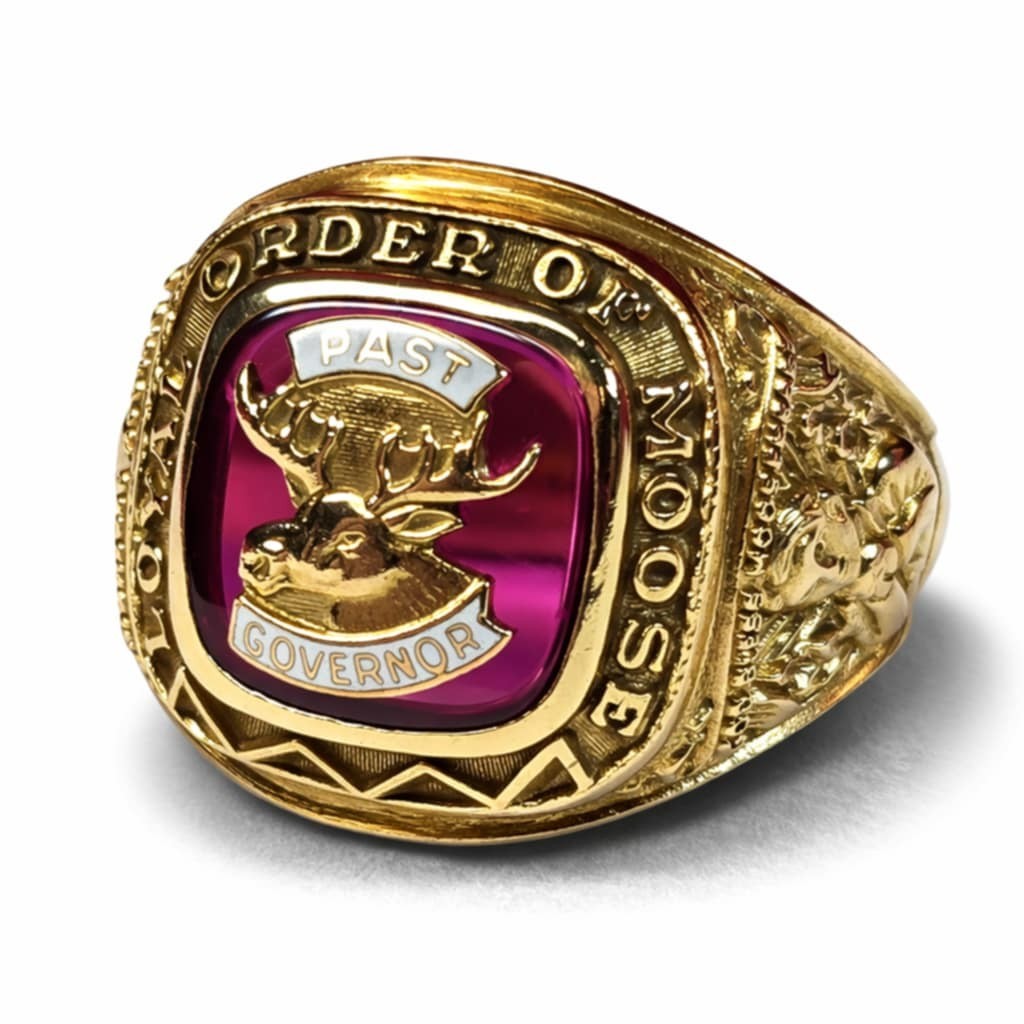 Vintage Loyal Order of Moose 10k Gold Men\'s Redstone Ring 11.3g Size 9.75 Vintage Loyal Order of Moose 10k Gold Men\'s Redstone Ring 11.3g Size 9.75