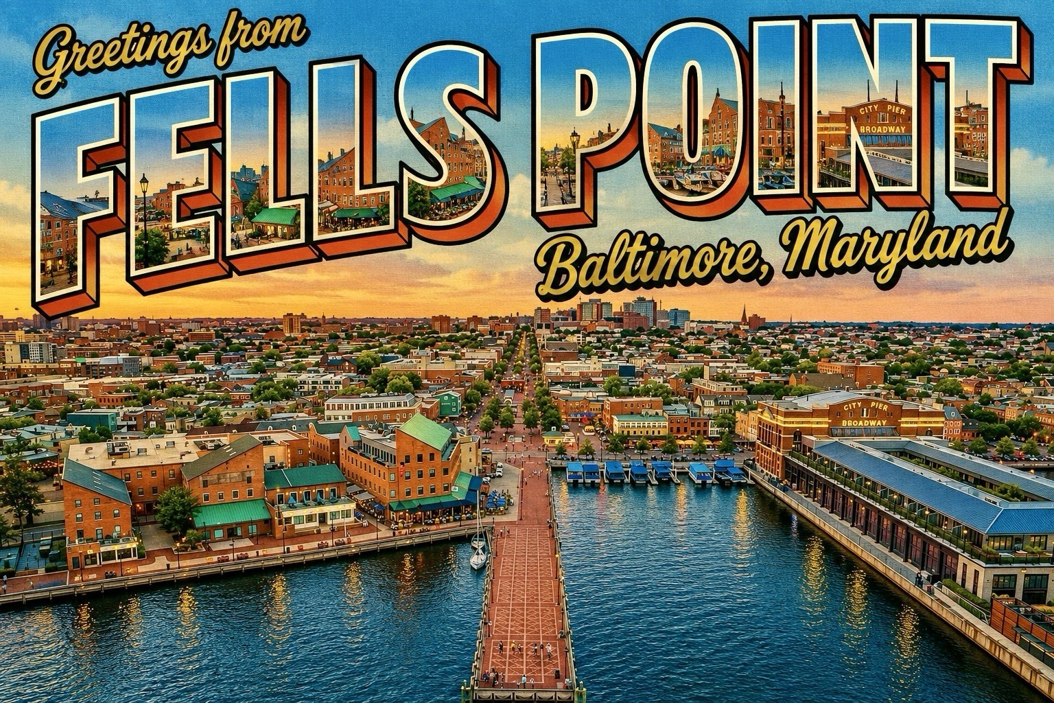 Greetings From Fells Point Baltimore Maryland Modern 4x6 Postcard E31