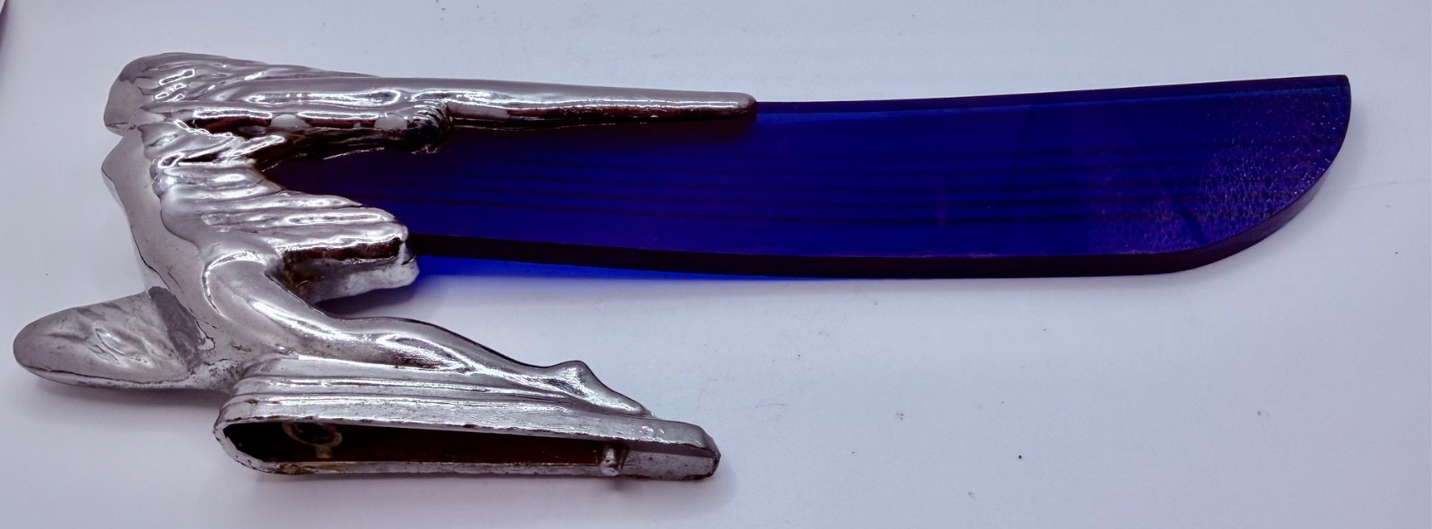 Vintage DART ENCO V-801 Winged Flight Hood Ornament Blue Lucite Art Deco 1940s