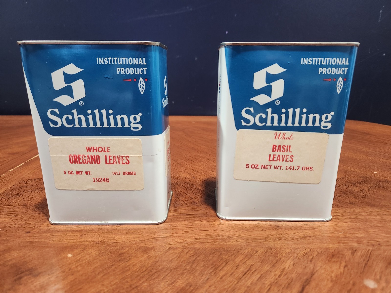 Vintage Rare Schilling Institutional Product Spice Tins  1970 USA Oregano Basil