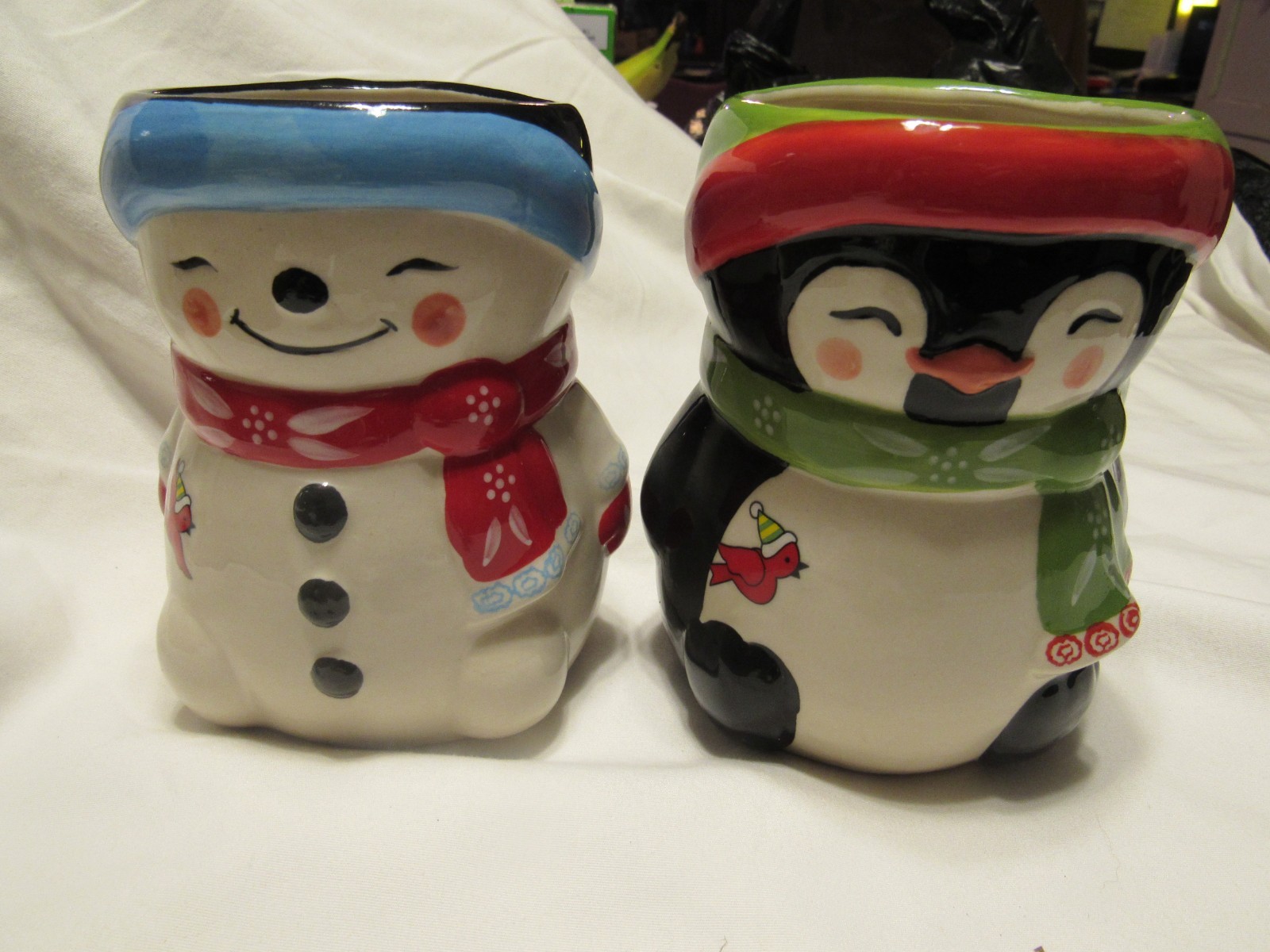 temptations by tara snowman and penguin mug set