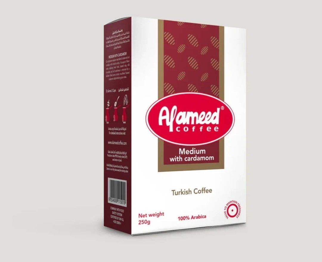 (Al Ameed Coffee Medium with Cardamom – Ground Arabic Coffee 250g | Fresh Roast