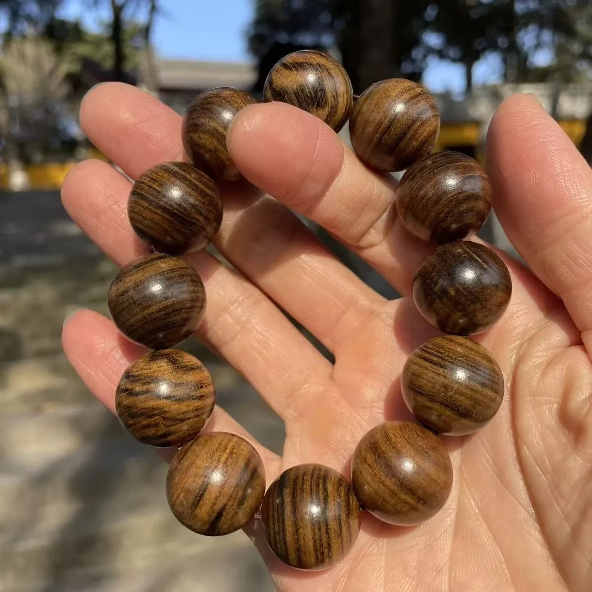 20mm*12 Natural Grade A Wood Tiger Skin Pattern Bracelet Men Gift Lucky Jewelry