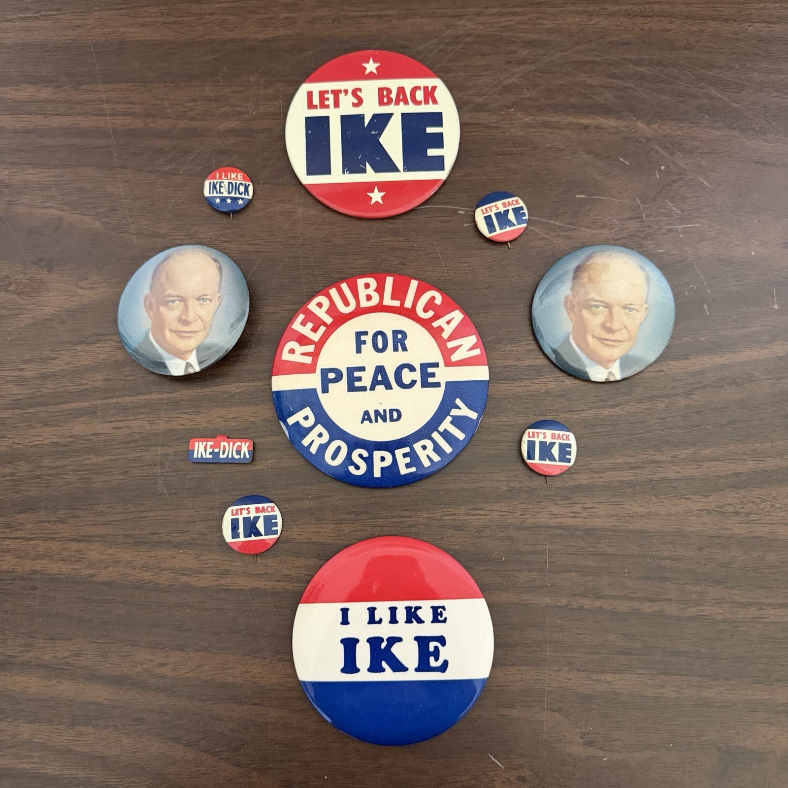 Vintage Dwight D Eisenhower Campaign Lot 10 Pins/Buttons 1952/1956 I Like Ike
