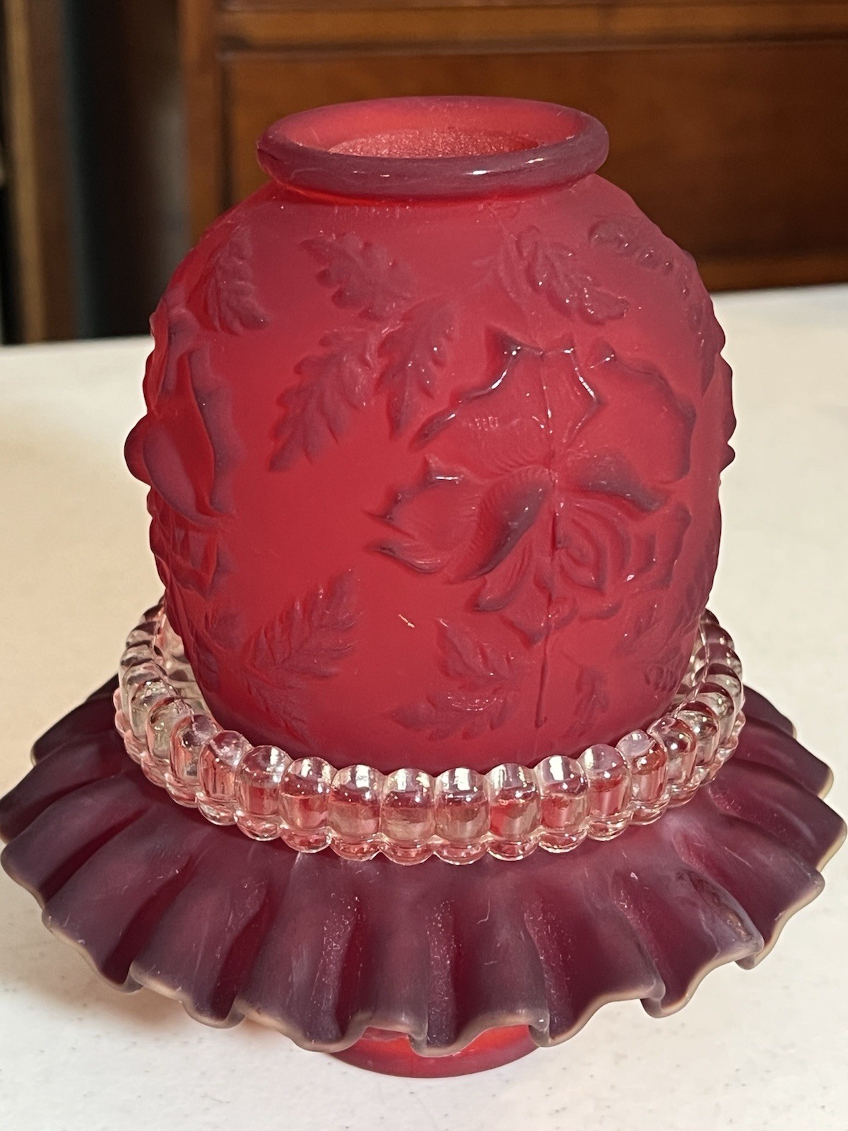 Fenton For L.G. Wright Black Cherry Red Satin Rose Fairy Lamp  4 Pieces