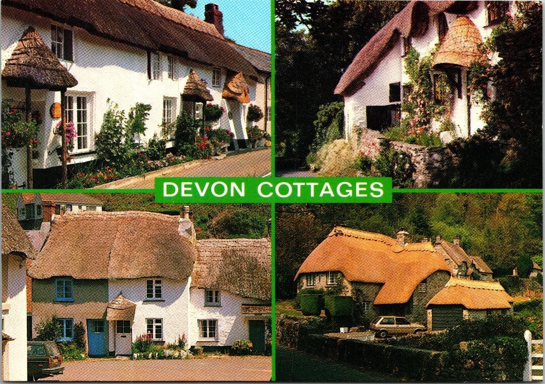 Vintage England Devon Cottages Multi-view Postcard