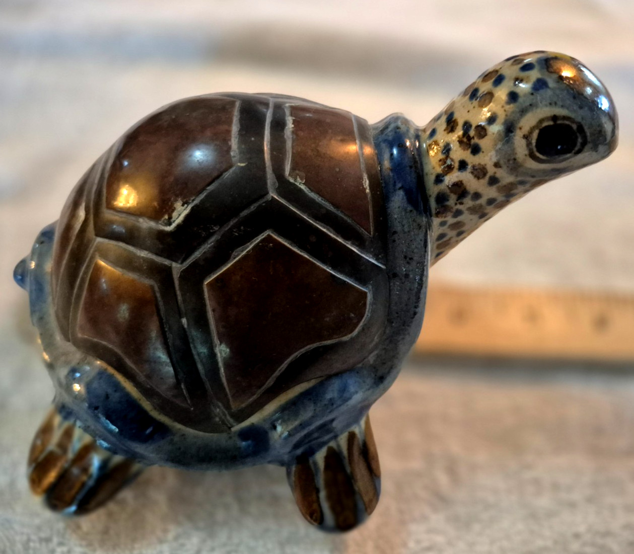 Handcrafted Ceramic Turtle Figurine Hand Painted Speckle Home Decor Folk Art 6\