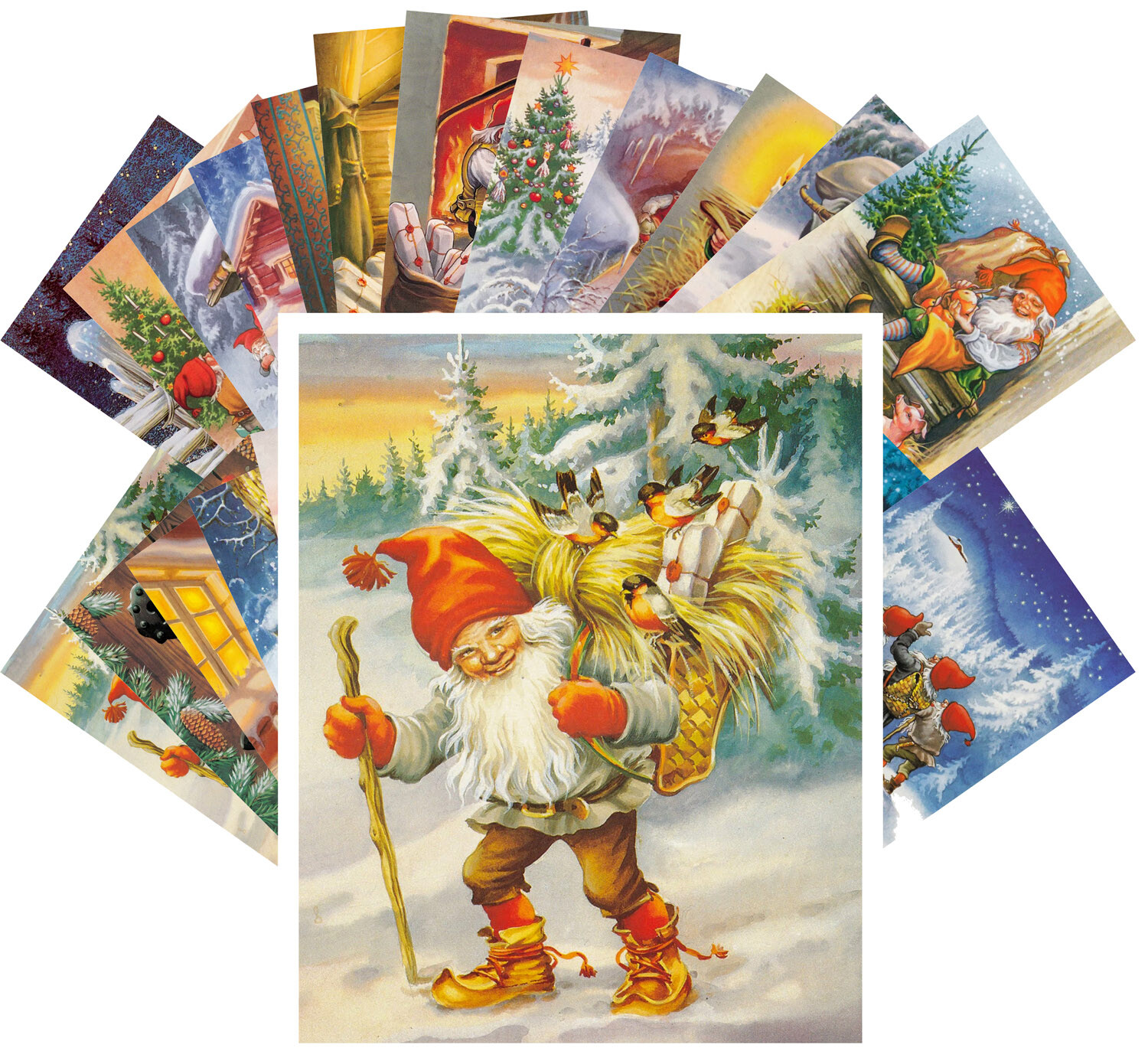 Postcard Pack (24 pcs) Vintage Christmas Gnomes by Lars Carlsson CC1116