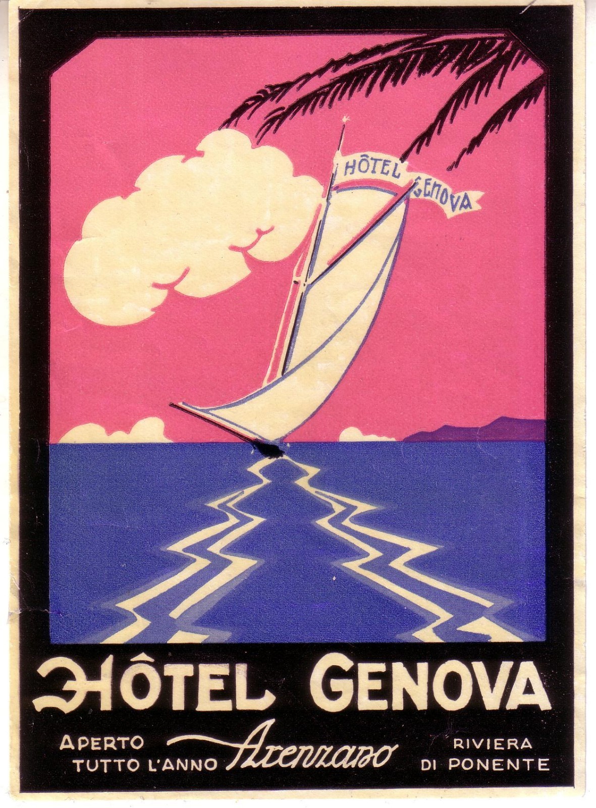 HOTEL LUGGAGE LABEL ,HOTEL GENOVA,ARENZANO,LIGURE DECO XL DESIGN 1930,ITALIA HOTEL LUGGAGE LABEL ,HOTEL GENOVA,ARENZANO,LIGURE DECO XL DESIGN 1930,ITALIA