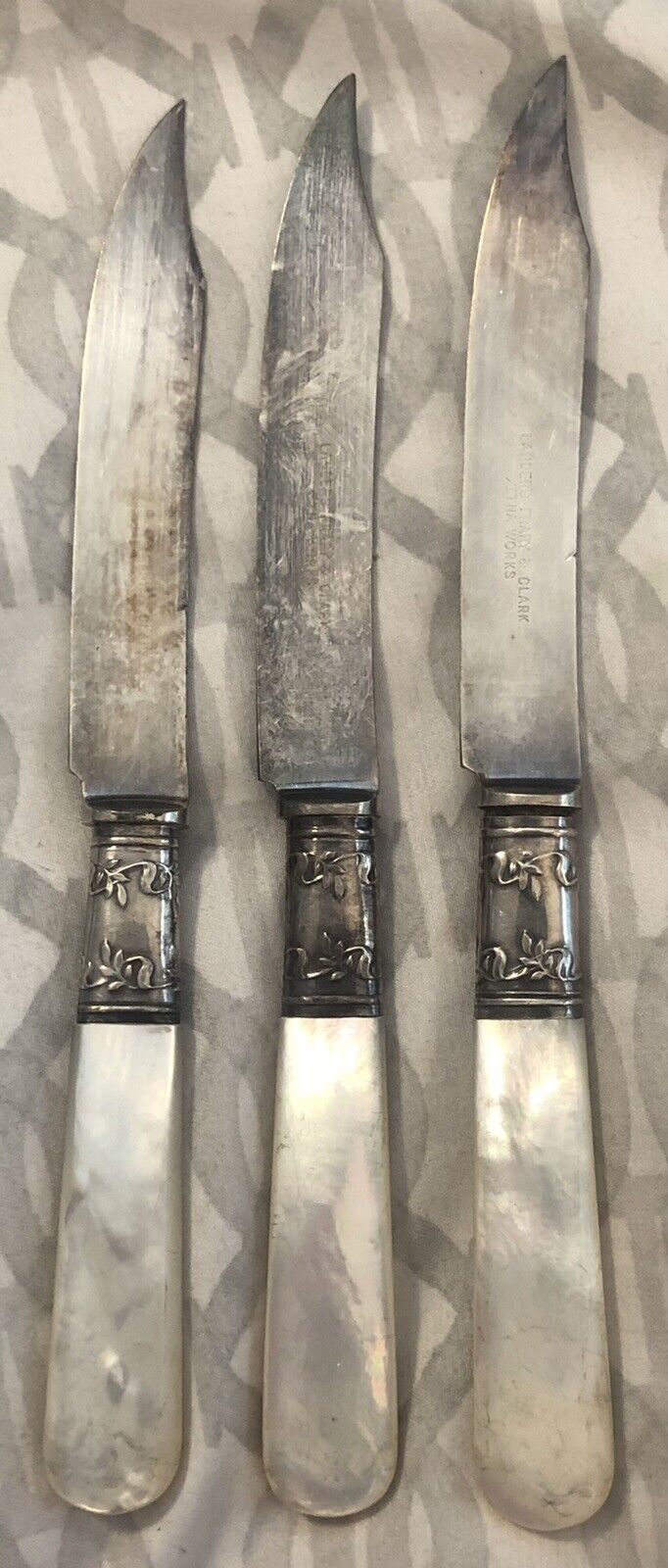 Vintage Set of 3 Landers, Frary & Clark Fruit Knives Mother of Pearl Handles