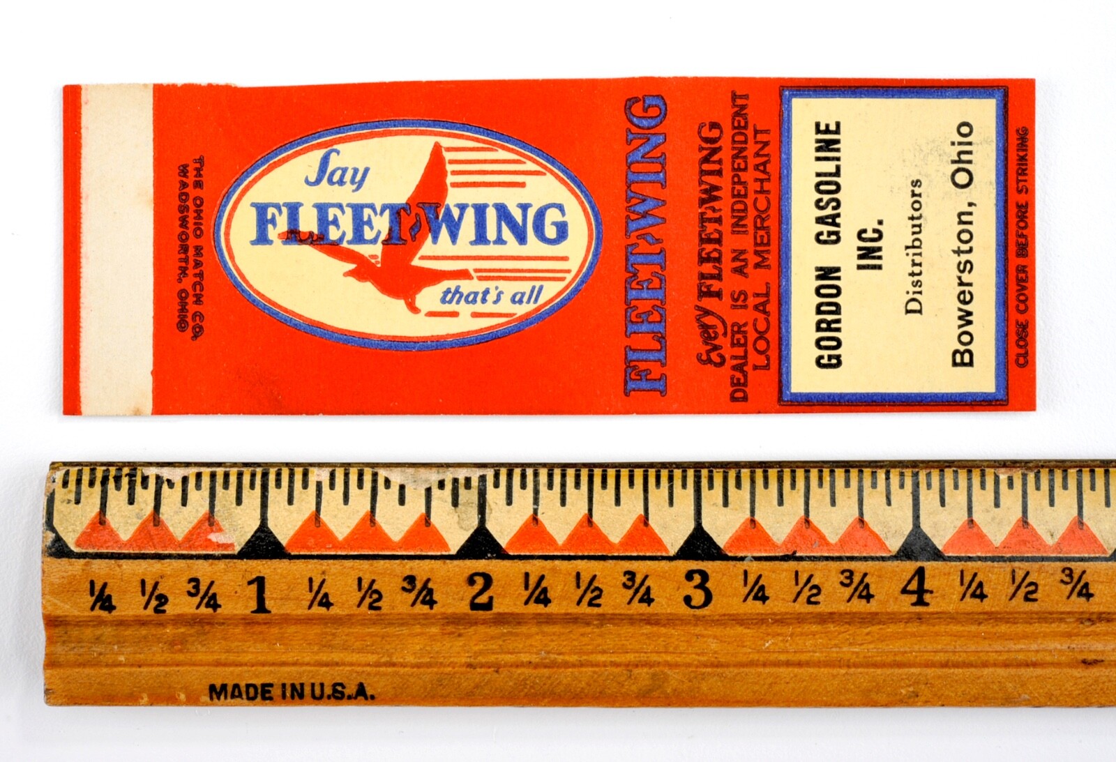 Vintage 1930's Say Fleet Wing Oil Advertising Matchbook Cover Bowerston, Ohio#36 Vintage 1930's Say Fleet Wing Oil Advertising Matchbook Cover Bowerston, Ohio#36