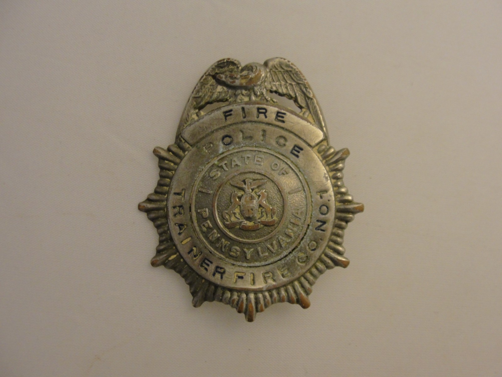 VTG Obsolete FIRE POLICE STATE OF PENN. Firefighter Trainer Co. 1  Badge LOT #6