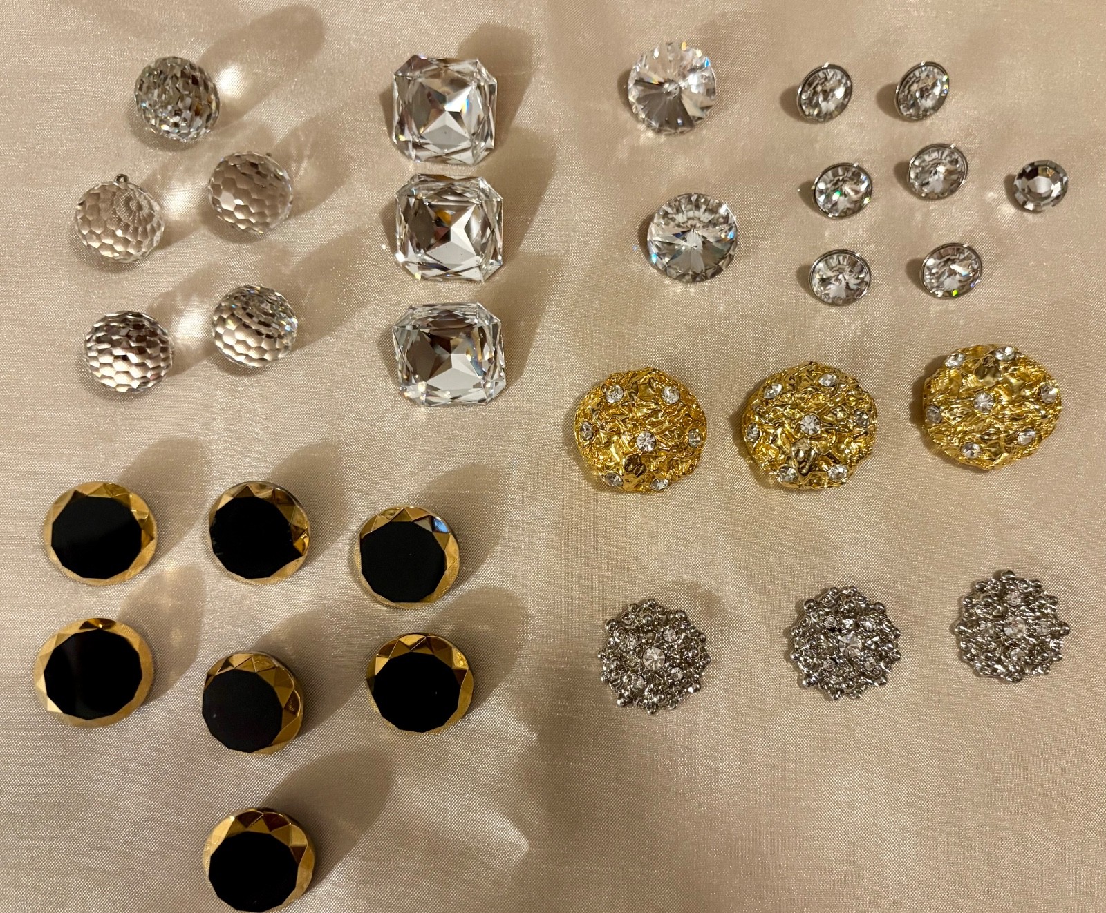 Button Lot - Czech Vintage - Faceted Jewel, Black Glass, Disco Ball / Modern