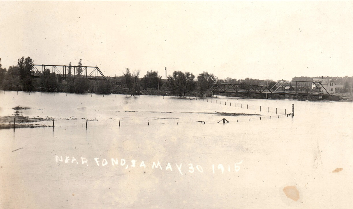 RPPC Fonda IA Bridge Flooding Disaster Real Photo Postcard