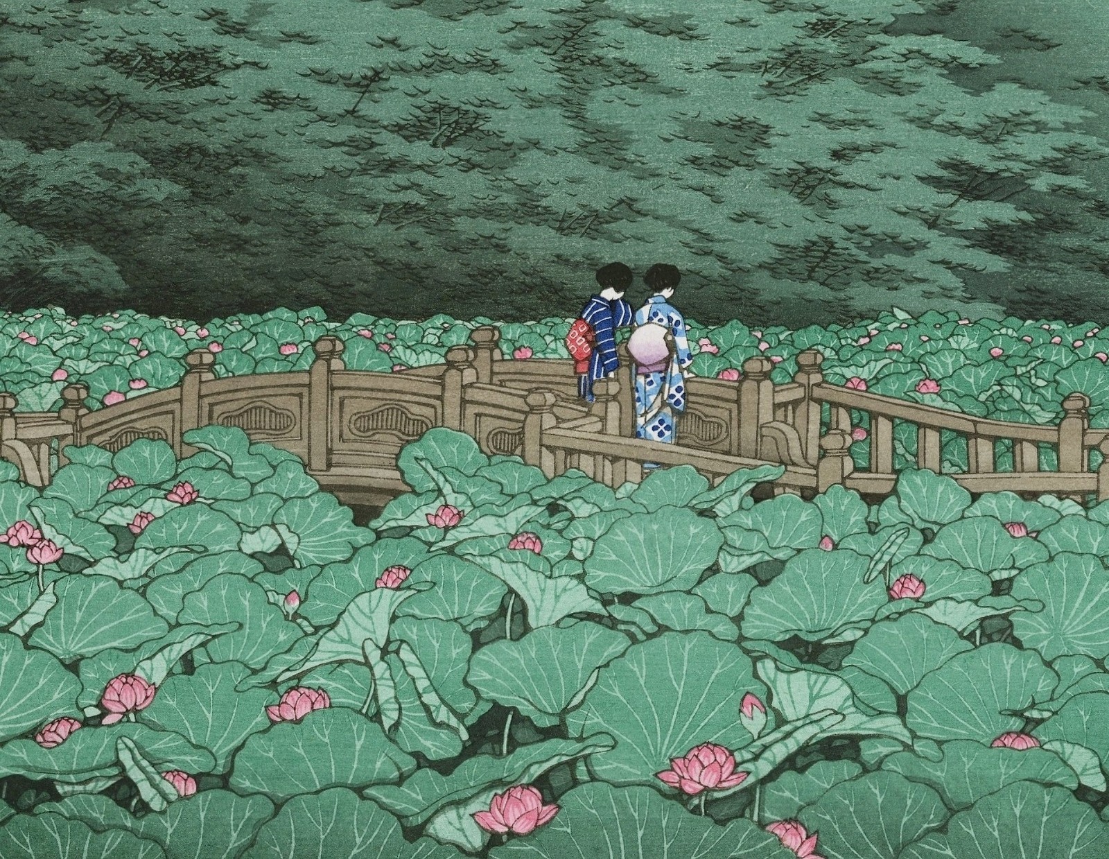 HASUI JAPANESE Woodblock Print SHIN HANGA - Shiba Benten Pond