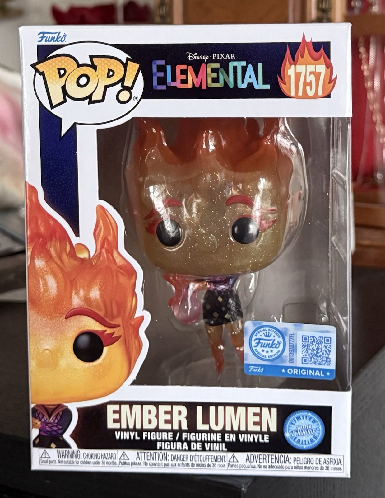 CHASE Funko POP Disney: Glitter EMBER LUMEN #1757 Elemental Funko Exclusive
