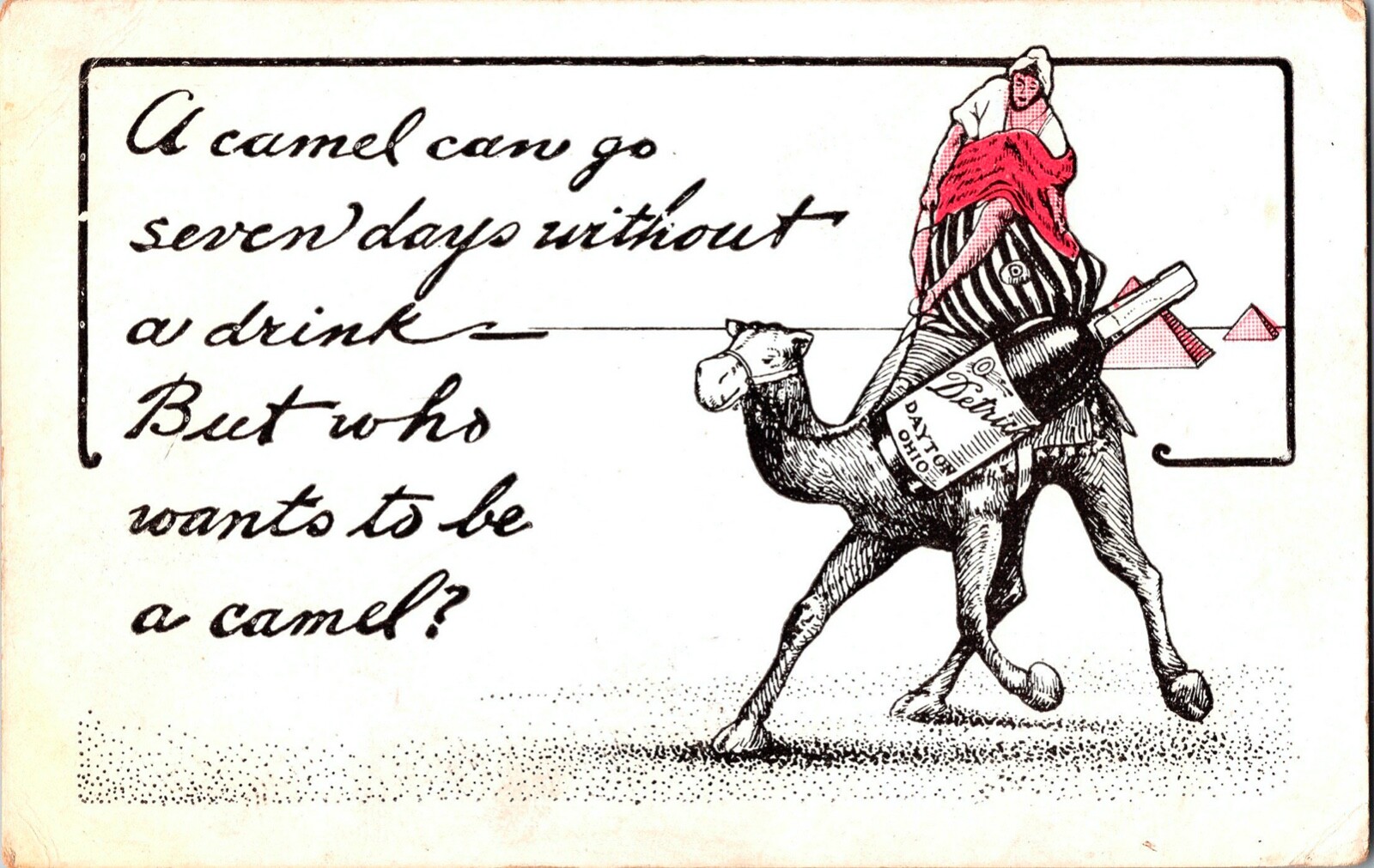 Vintage Detrick Camel & Pyramid Distillery Postcard Trade Card Dayton, Ohio RARE